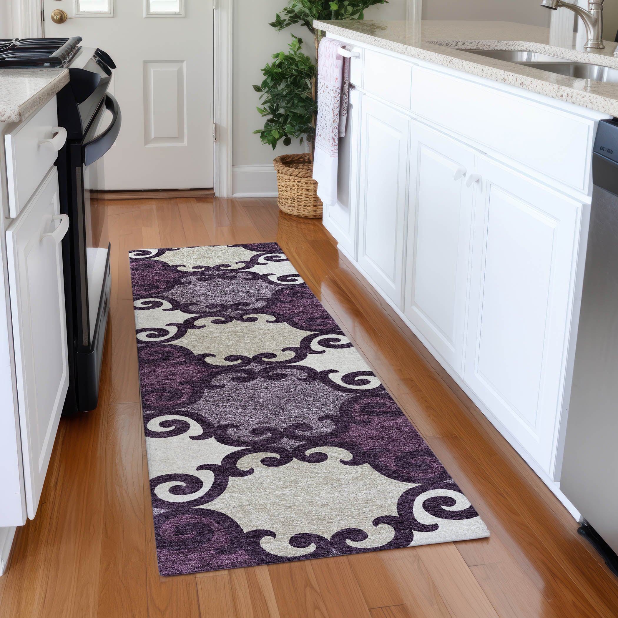 Nairobi Machine Washable Transitional Eggplant Purple Rug 2'3" x 7'6" #shape_Runner