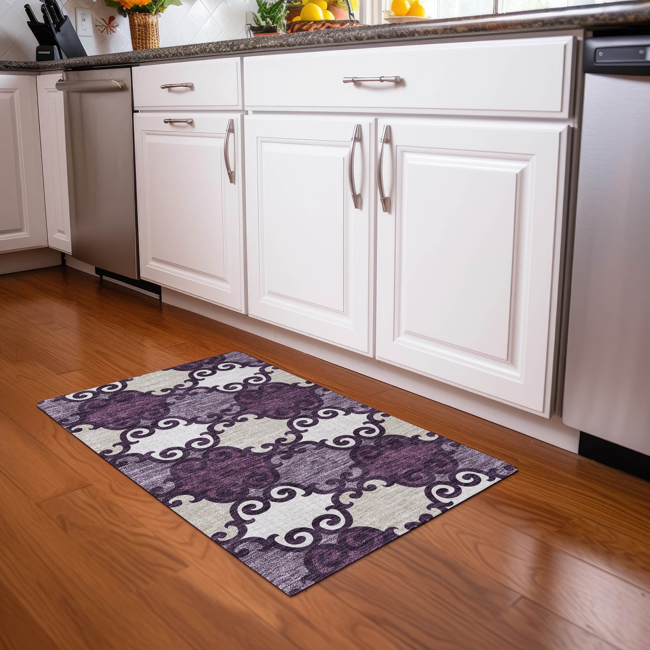 Nairobi Machine Washable Transitional Eggplant Purple Rug 1'8" x 2'6" #shape_Rectangle