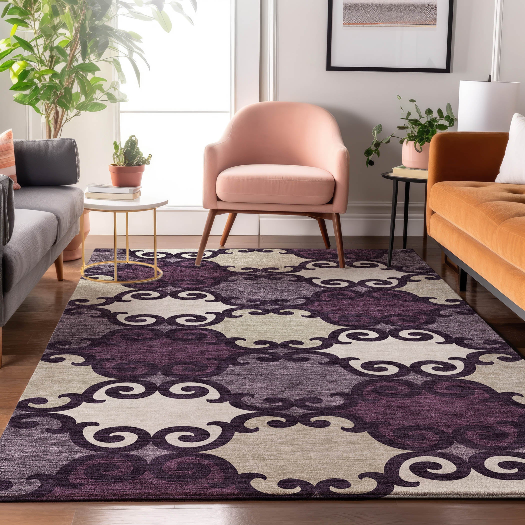 Nairobi Machine Washable Transitional Eggplant Purple Rug 2'6" x 3'10" #shape_Rectangle