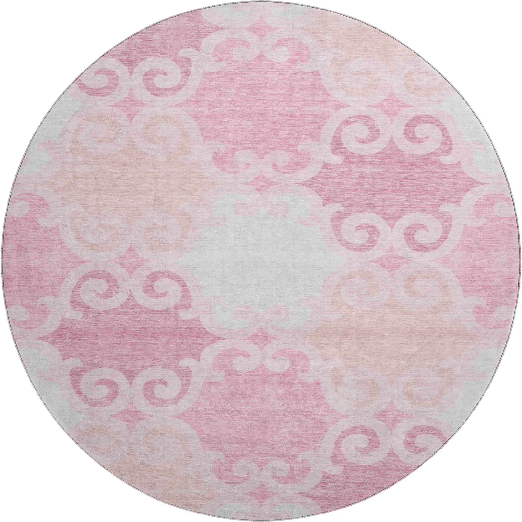 Nairobi Machine Washable Transitional Pink Rug 8' x 8' #shape_Round