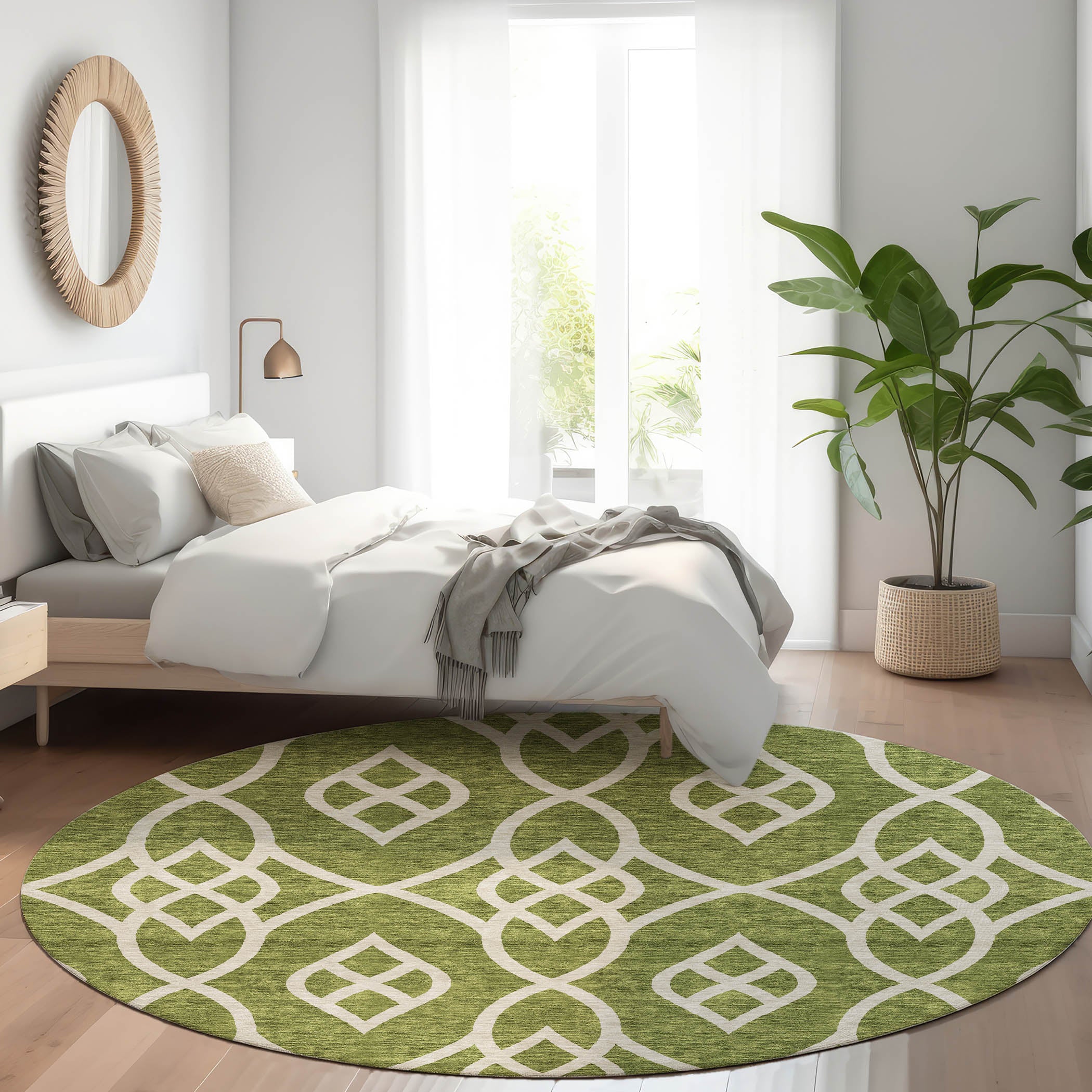 Jaipur Machine Washable Transitional Olive Green Rug 8' x 8' #shape_Round