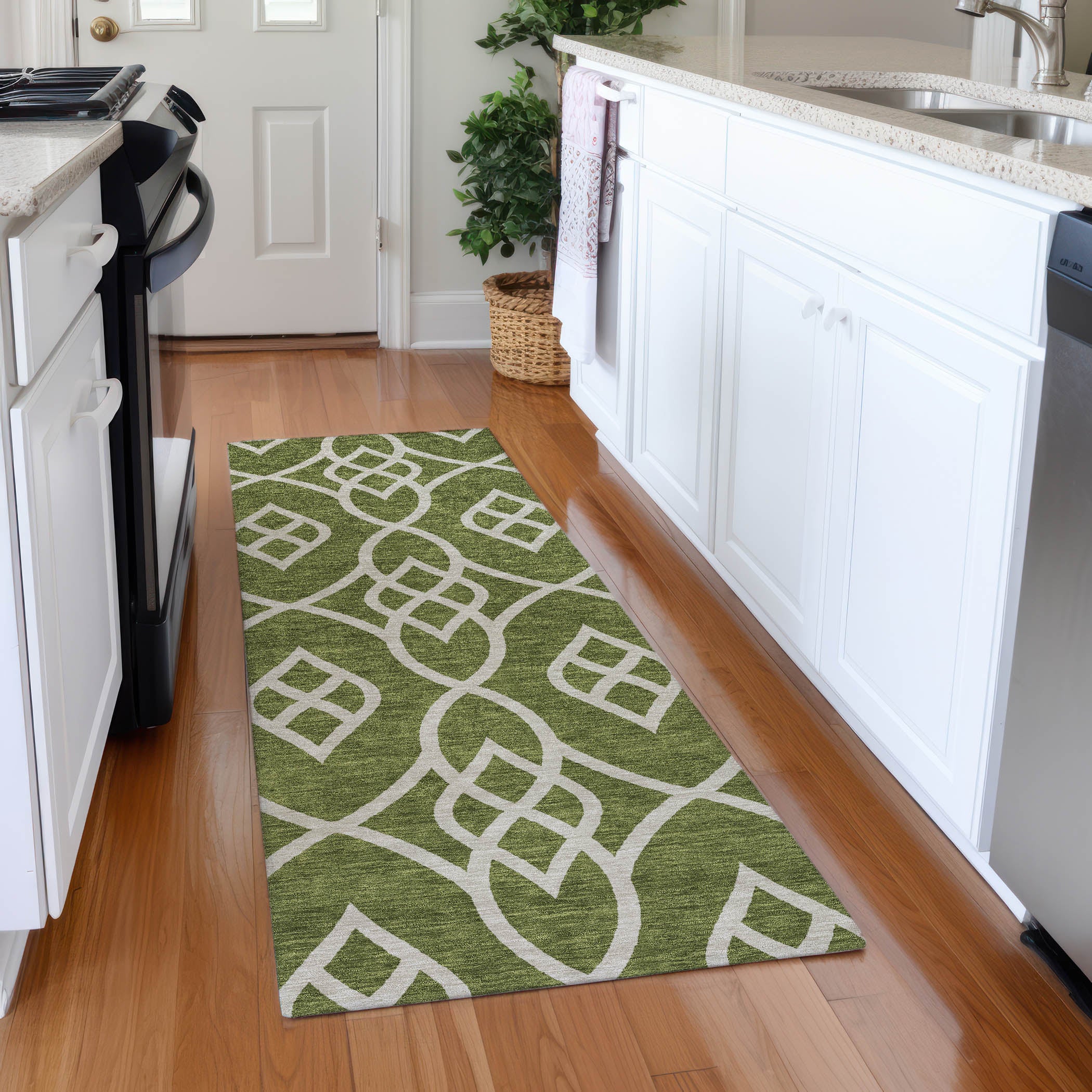 Jaipur Machine Washable Transitional Olive Green Rug 2'3" x 7'6" #shape_Runner