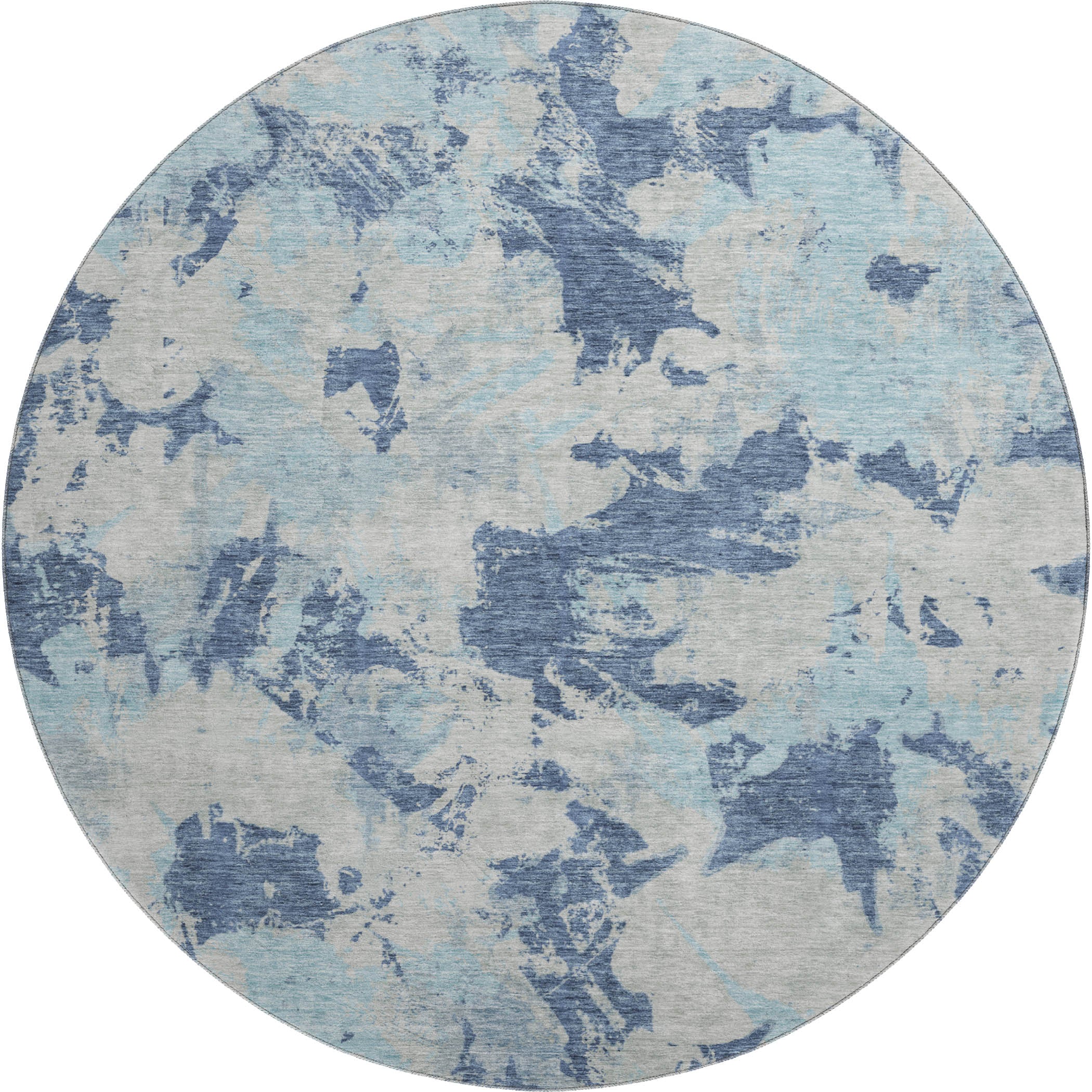Bangkok Machine Washable Transitional Navy Blue Rug 8' x 8' #shape_Round