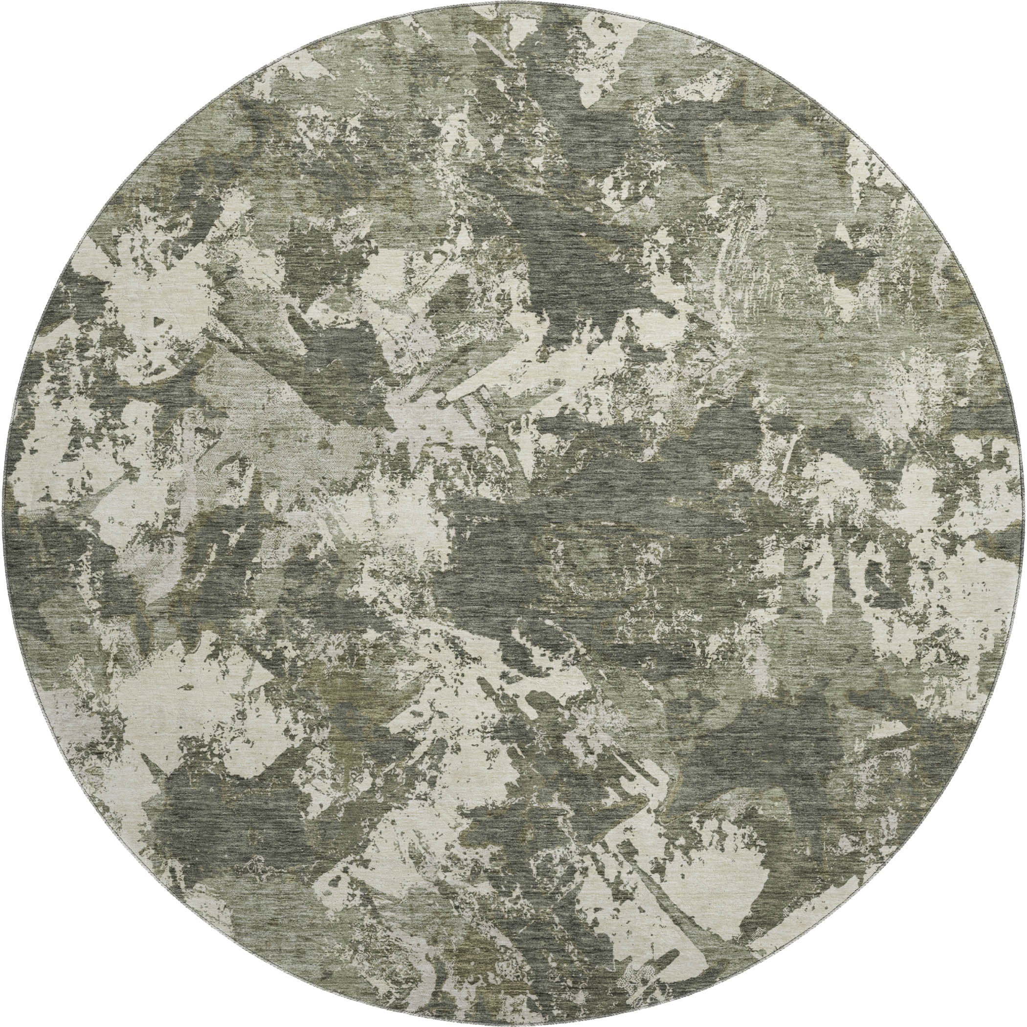 Bangkok Machine Washable Transitional Olive Green Rug 8' x 8' #shape_Round