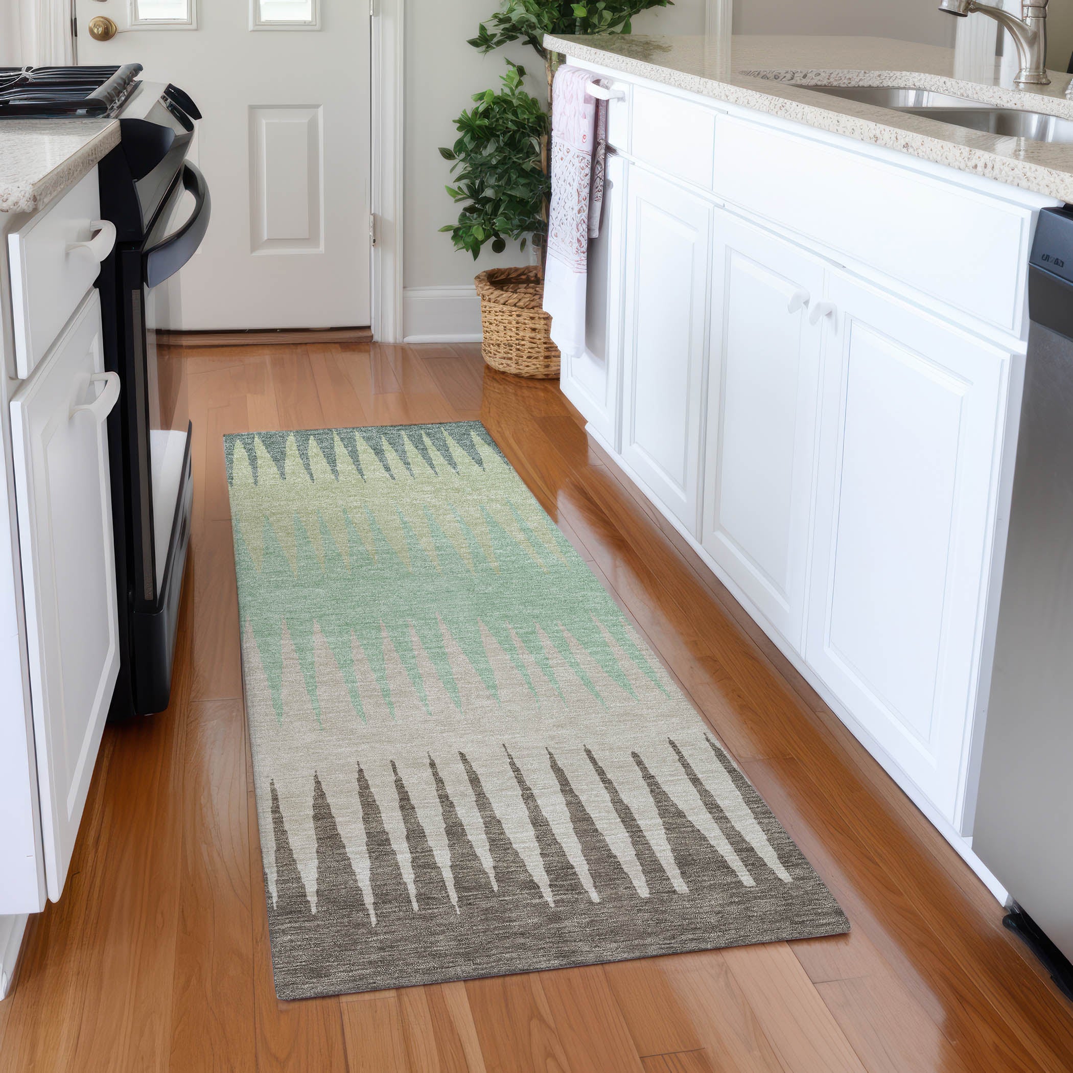 Oaxaca Machine Washable Transitional Aloe Green Rug 2'3" x 7'6" #shape_Runner