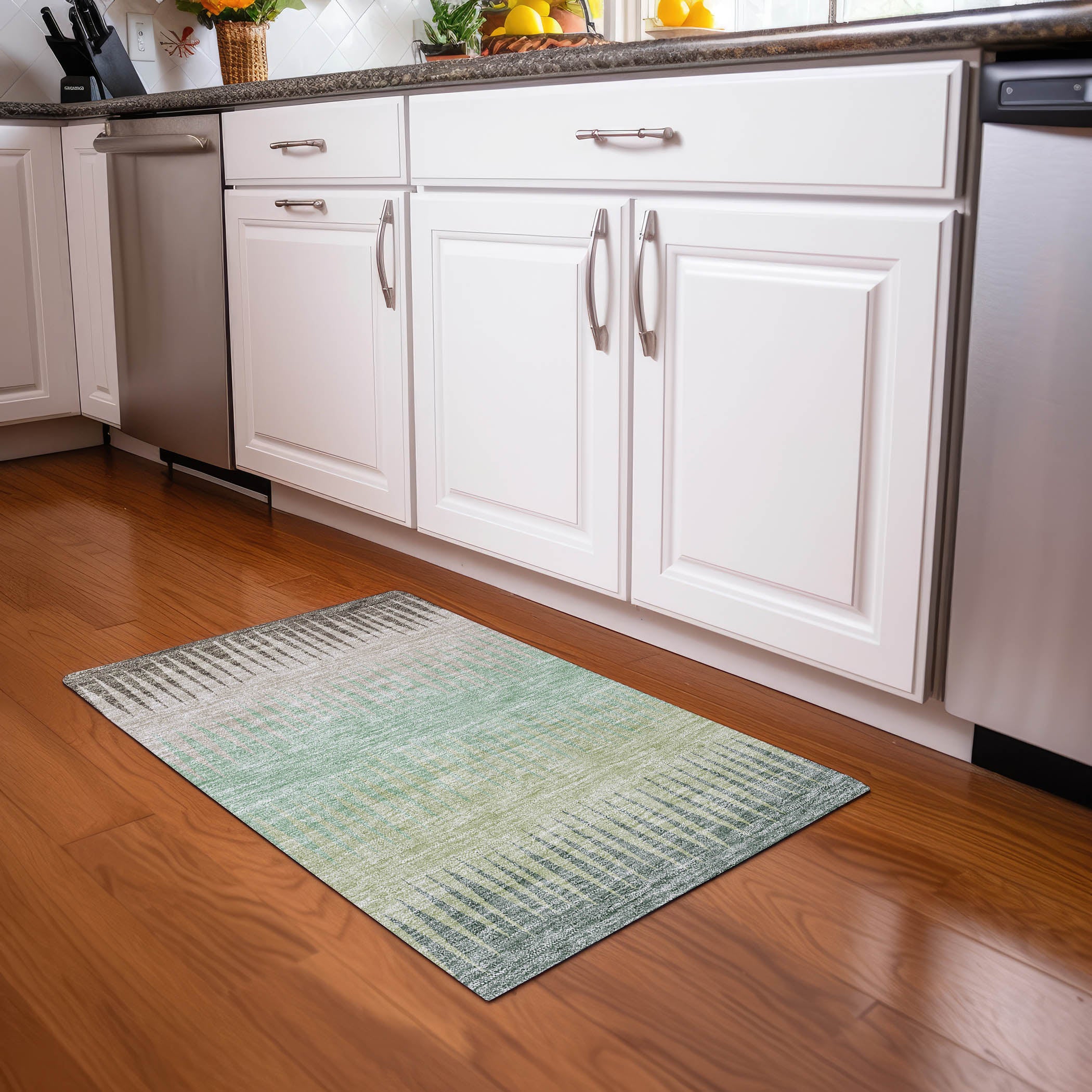 Oaxaca Machine Washable Transitional Aloe Green Rug 1'8" x 2'6" #shape_Rectangle
