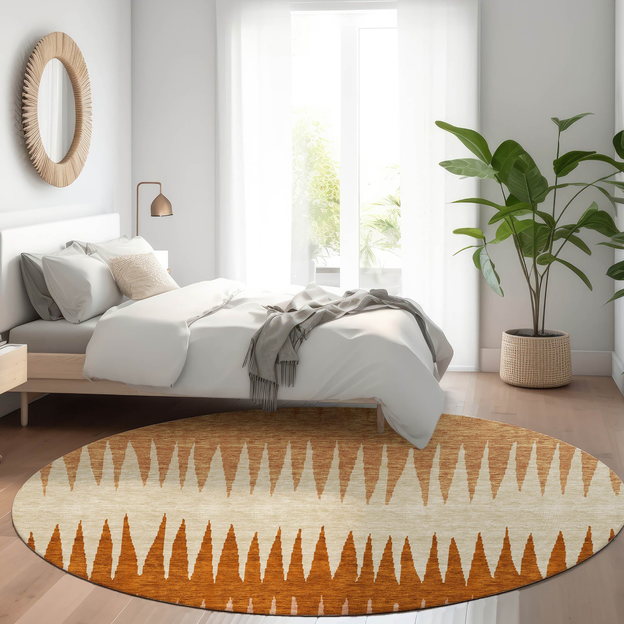 Oaxaca Machine Washable Transitional Copper Orange Rug 8' x 8' #shape_Round