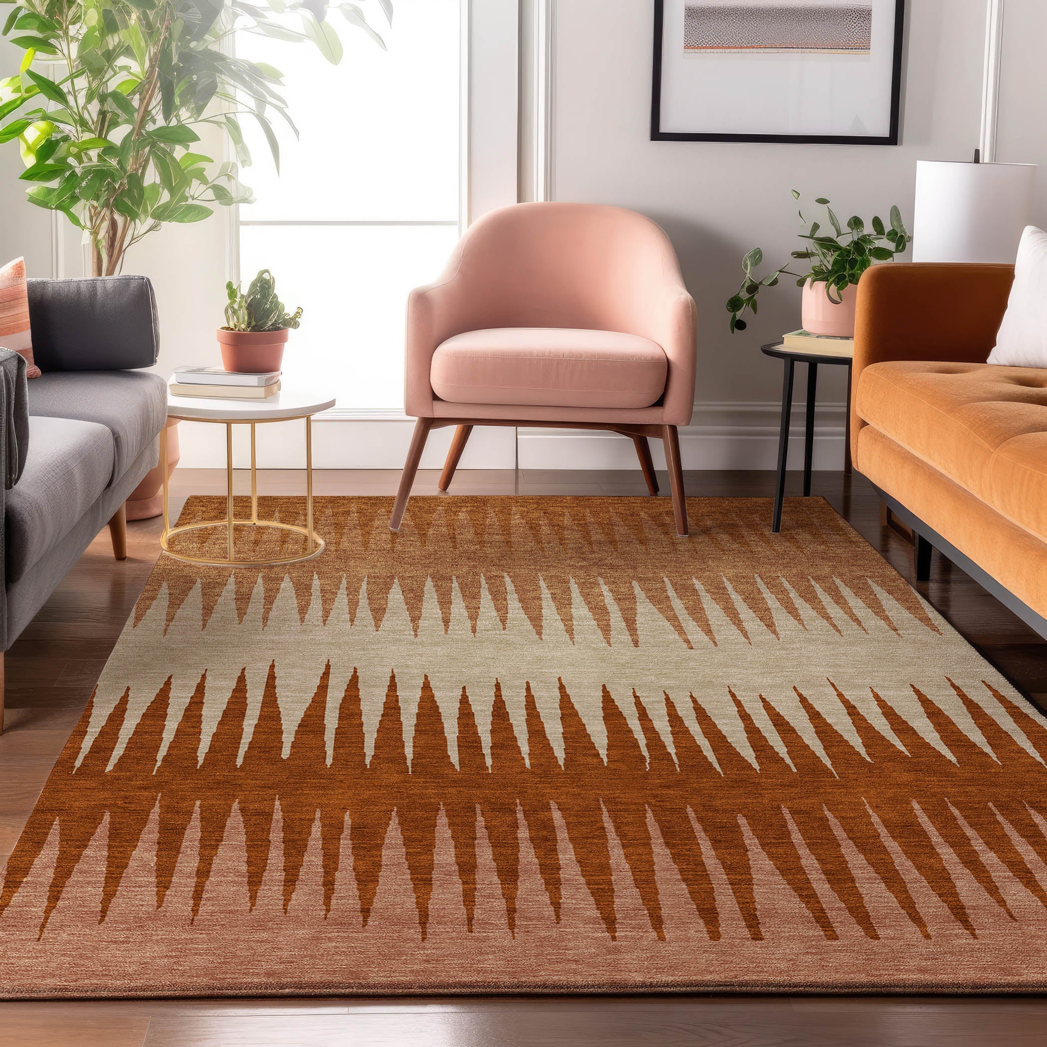 Oaxaca Machine Washable Transitional Copper Orange Rug 2'6" x 3'10" #shape_Rectangle
