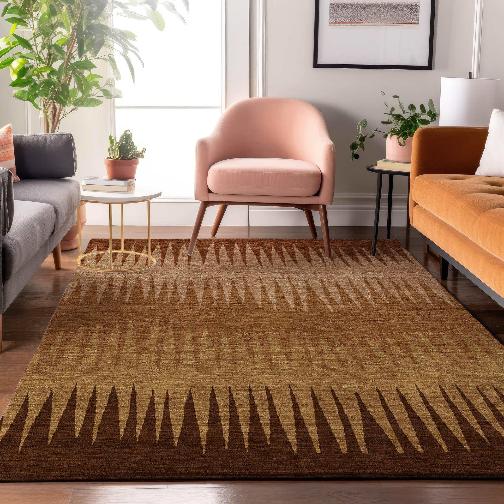 Oaxaca Machine Washable Transitional Paprika Orange Rug 2'6" x 3'10" #shape_Rectangle