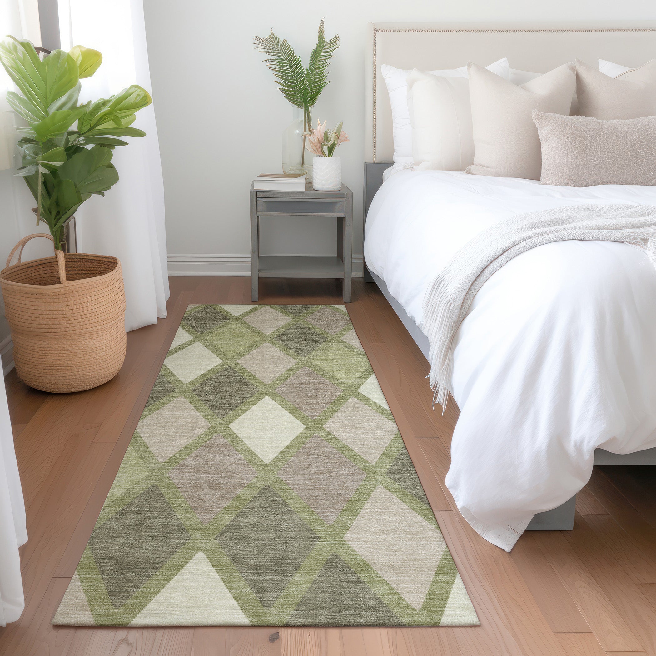 Queenstown Machine Washable Transitional Aloe Green Rug 2'3" x 7'6" #shape_Runner
