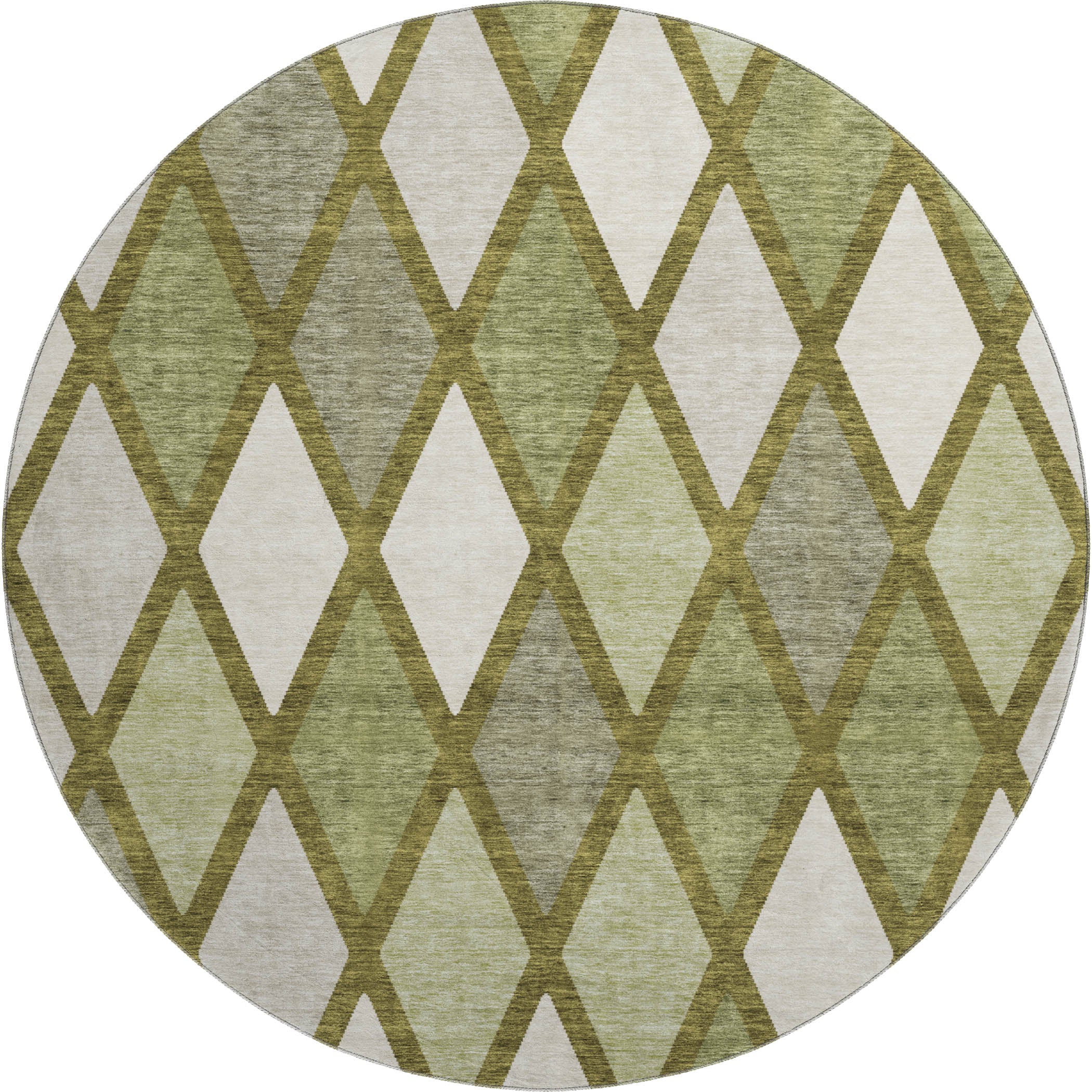 Queenstown Machine Washable Transitional Olive Green Rug 8' x 8' #shape_Round