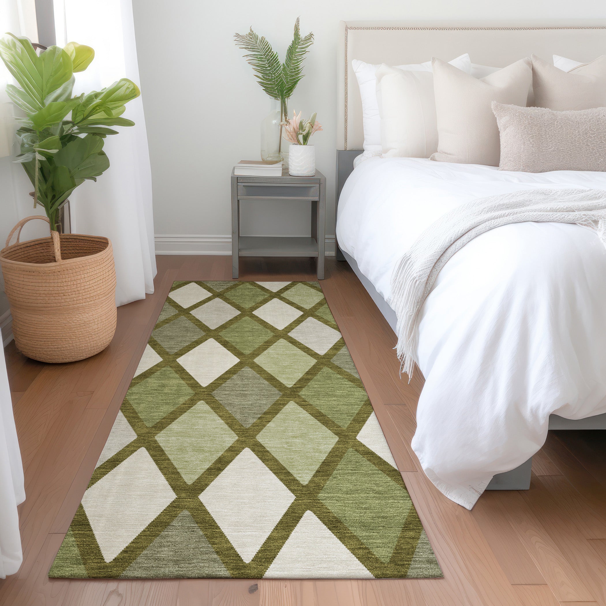 Queenstown Machine Washable Transitional Olive Green Rug 2'3" x 7'6" #shape_Runner