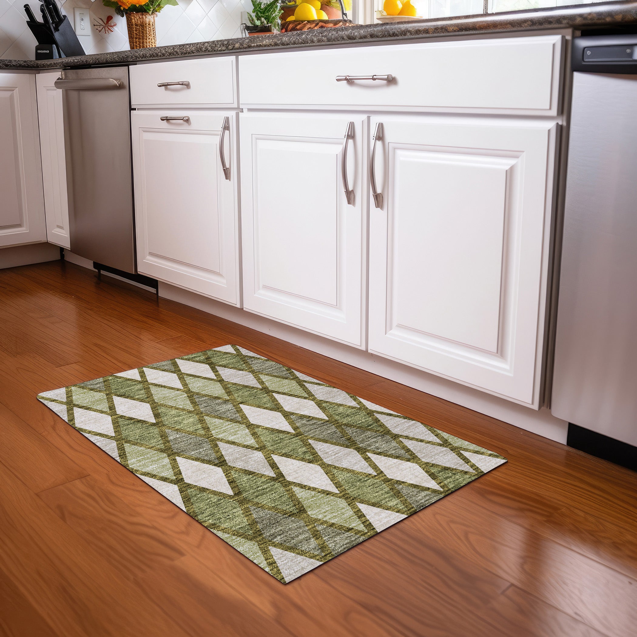 Queenstown Machine Washable Transitional Olive Green Rug 1'8" x 2'6" #shape_Rectangle