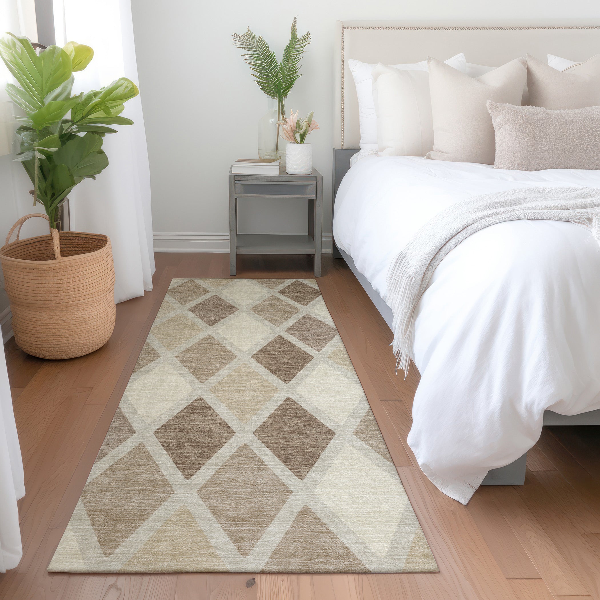 Queenstown Machine Washable Transitional Taupe Brown Rug 2'3" x 7'6" #shape_Runner