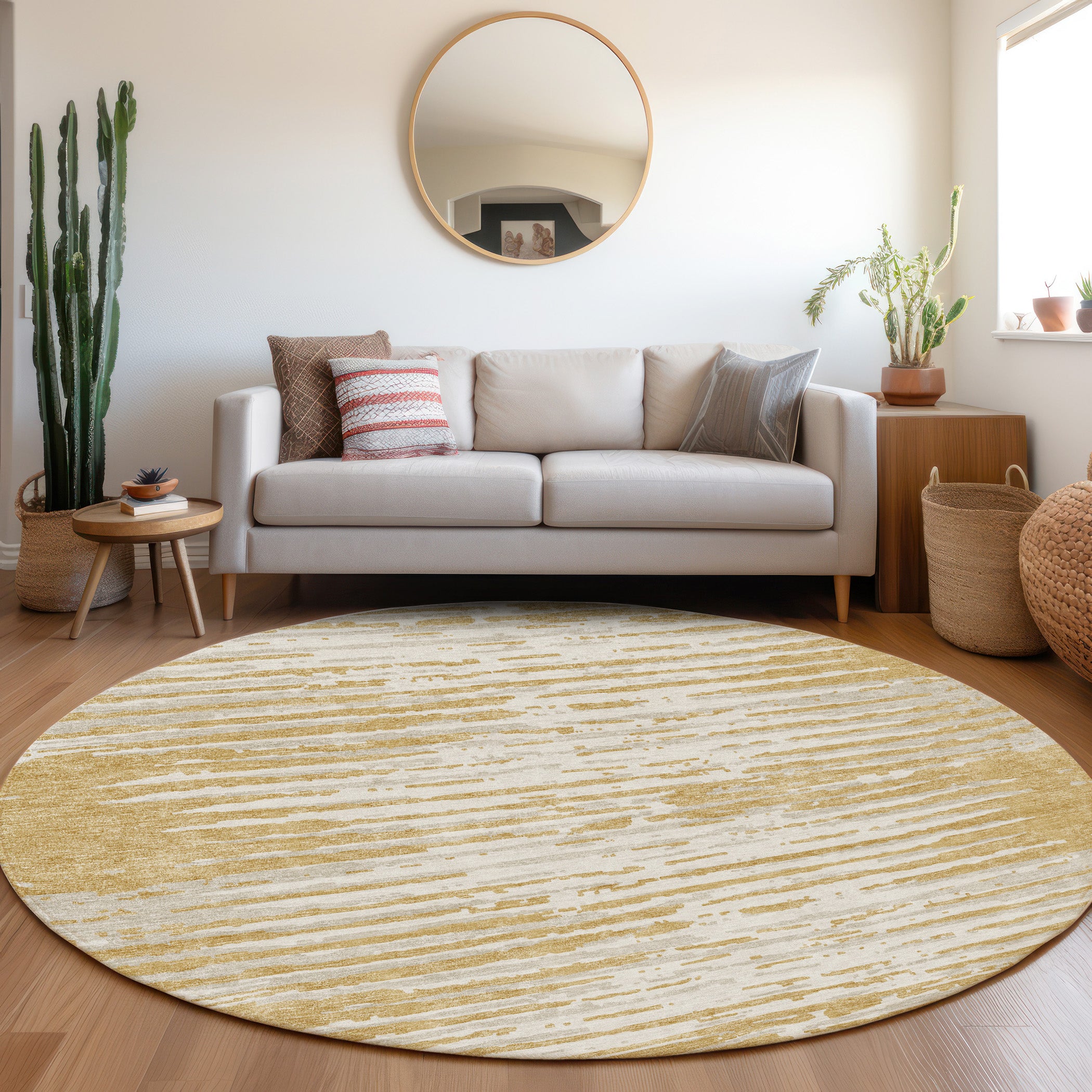 Chiang Mai Machine Washable Transitional Gold Rug 8' x 8' #shape_Round