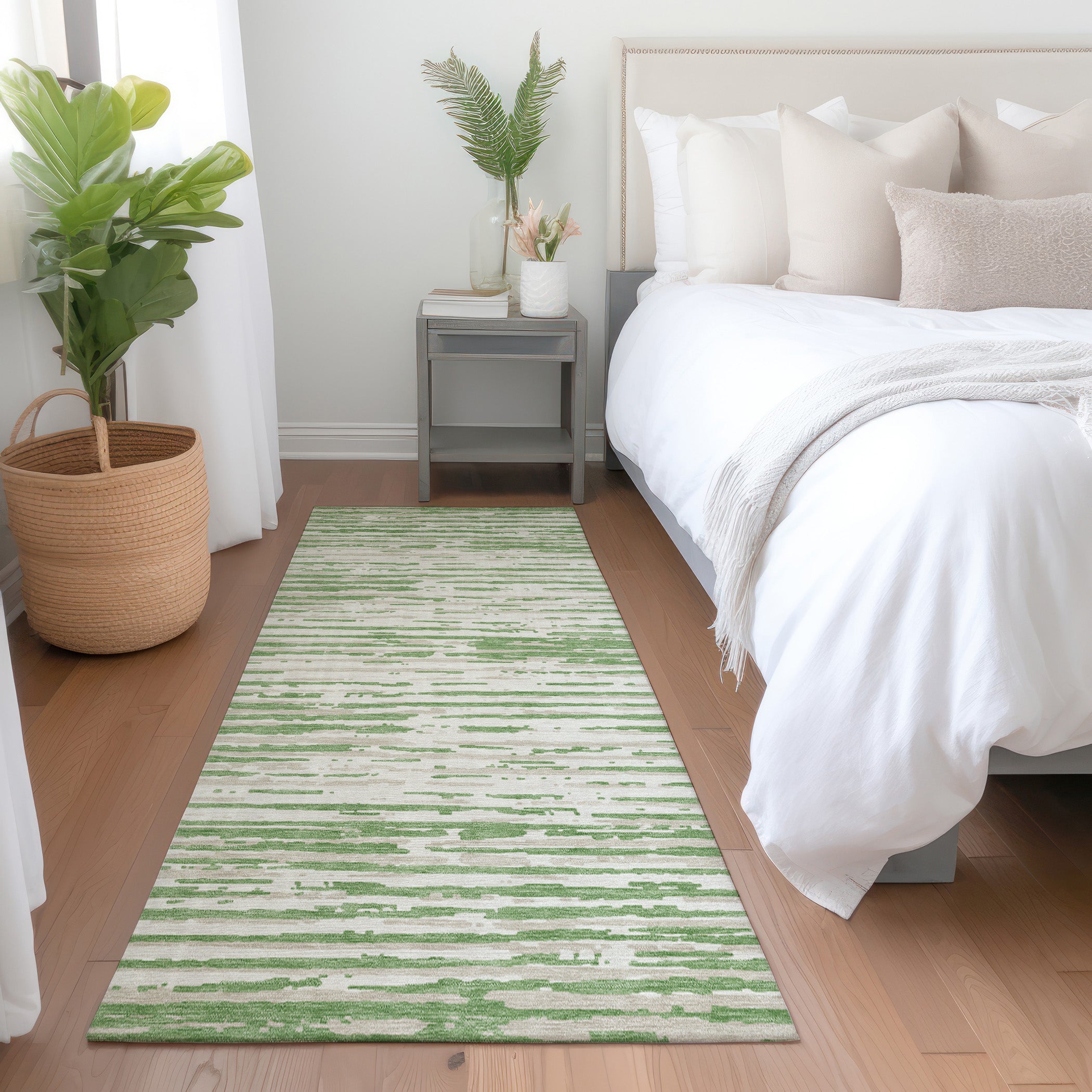 Chiang Mai Machine Washable Transitional Green Rug 2'3" x 7'6" #shape_Runner