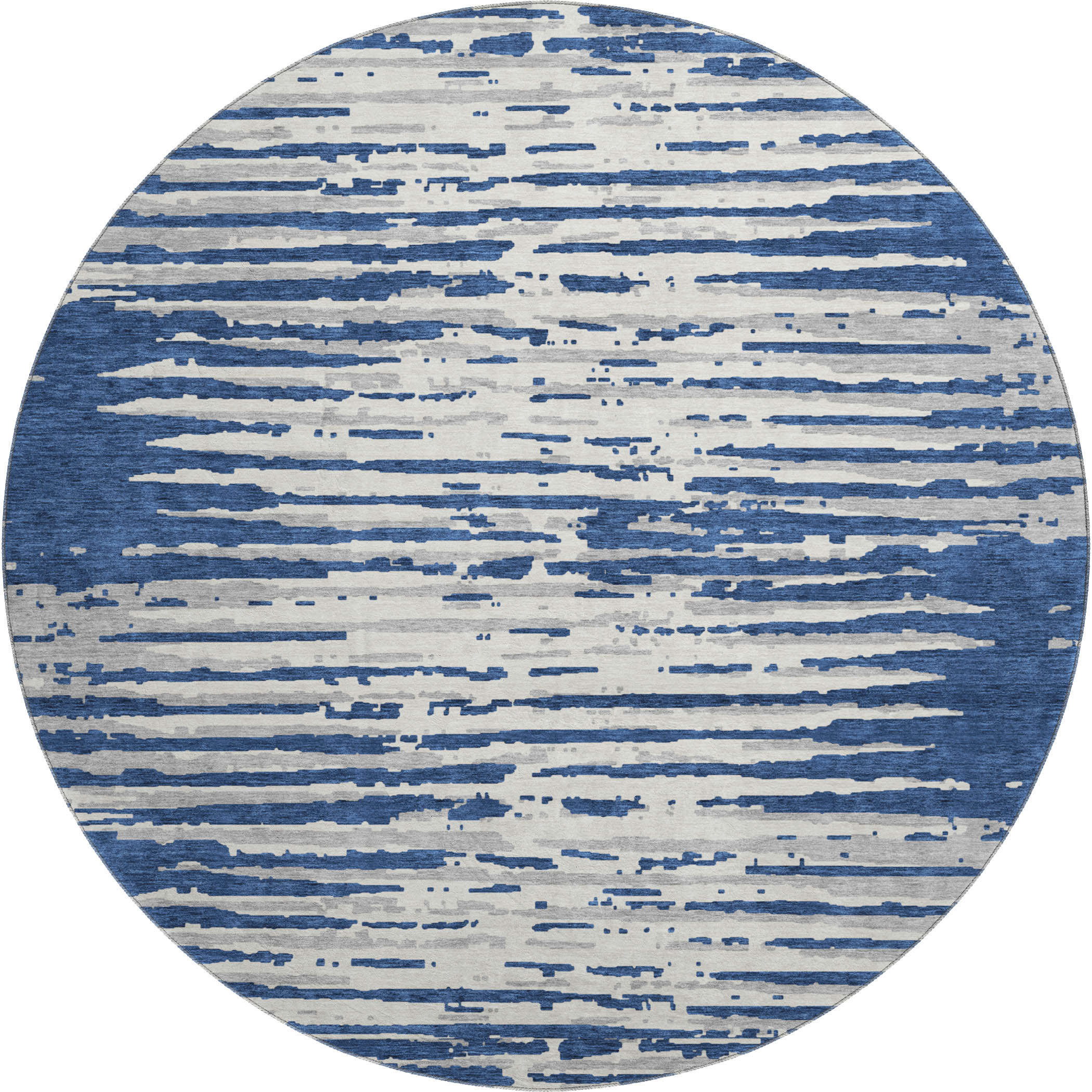 Chiang Mai Machine Washable Transitional Navy Blue Rug 8' x 8' #shape_Round