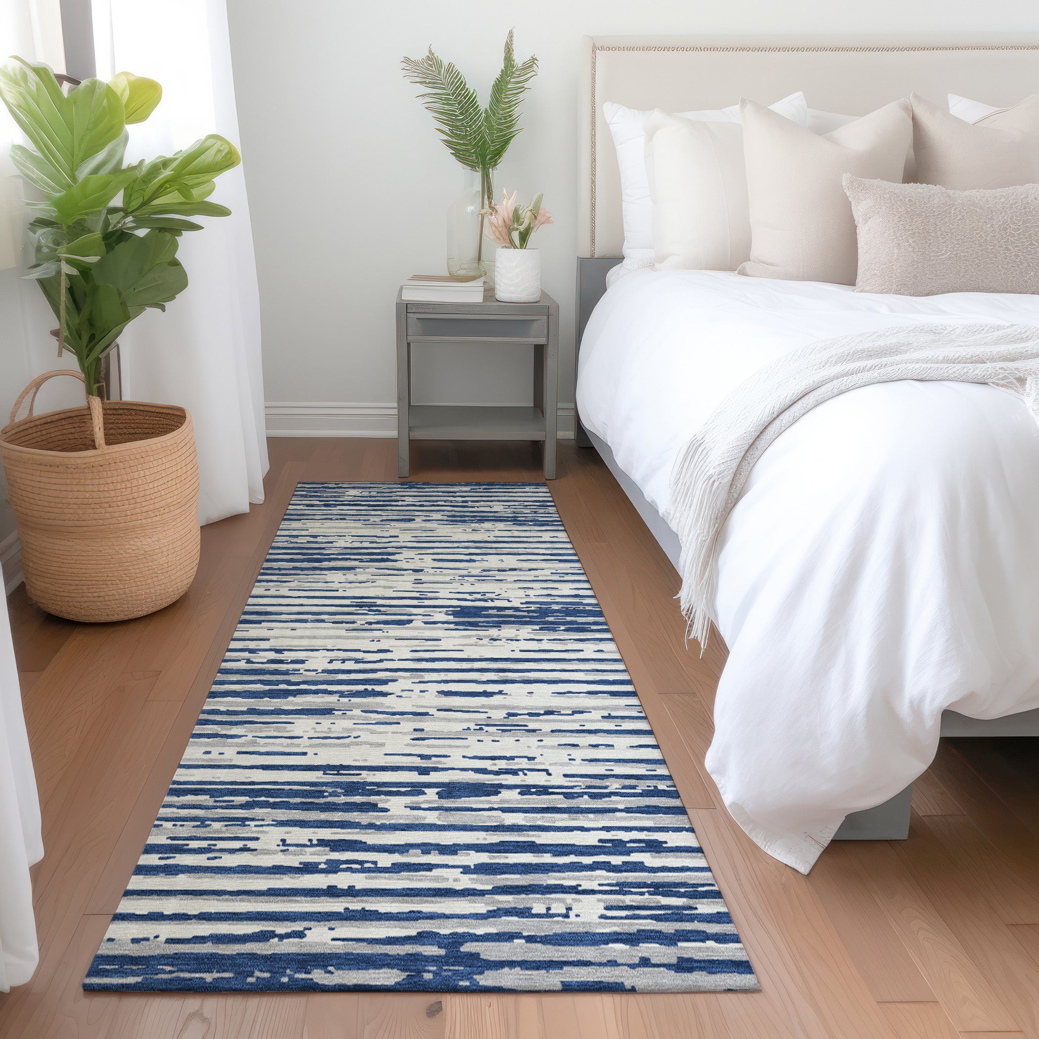 Chiang Mai Machine Washable Transitional Navy Blue Rug 2'3" x 7'6" #shape_Runner