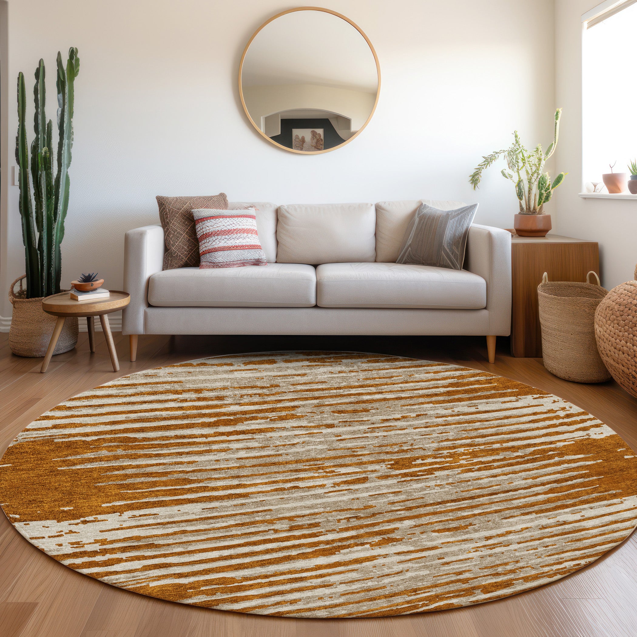 Chiang Mai Machine Washable Transitional Paprika Orange Rug 8' x 8' #shape_Round