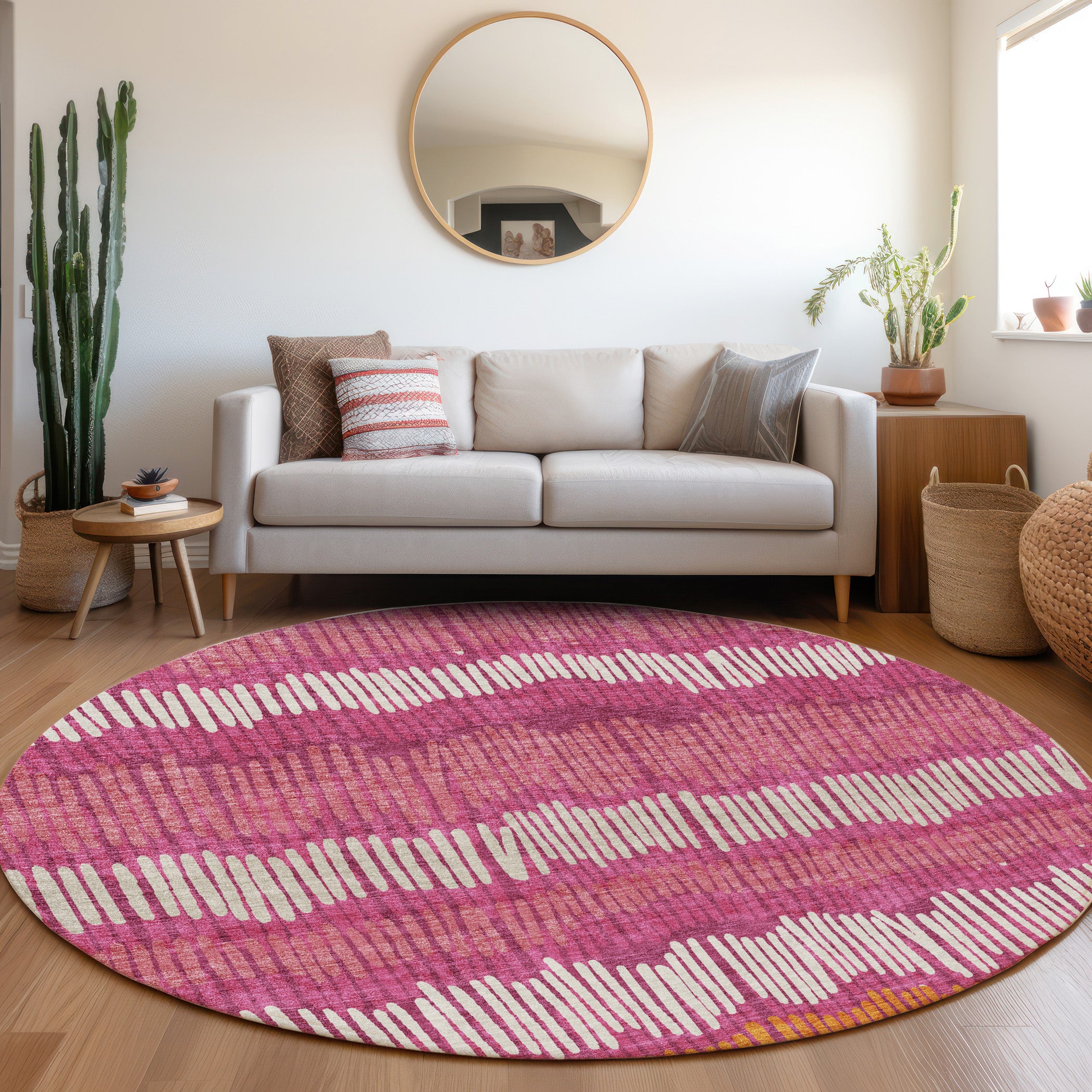 Lima Machine Washable Transitional Blush Pink Rug 8' x 8' #shape_Round