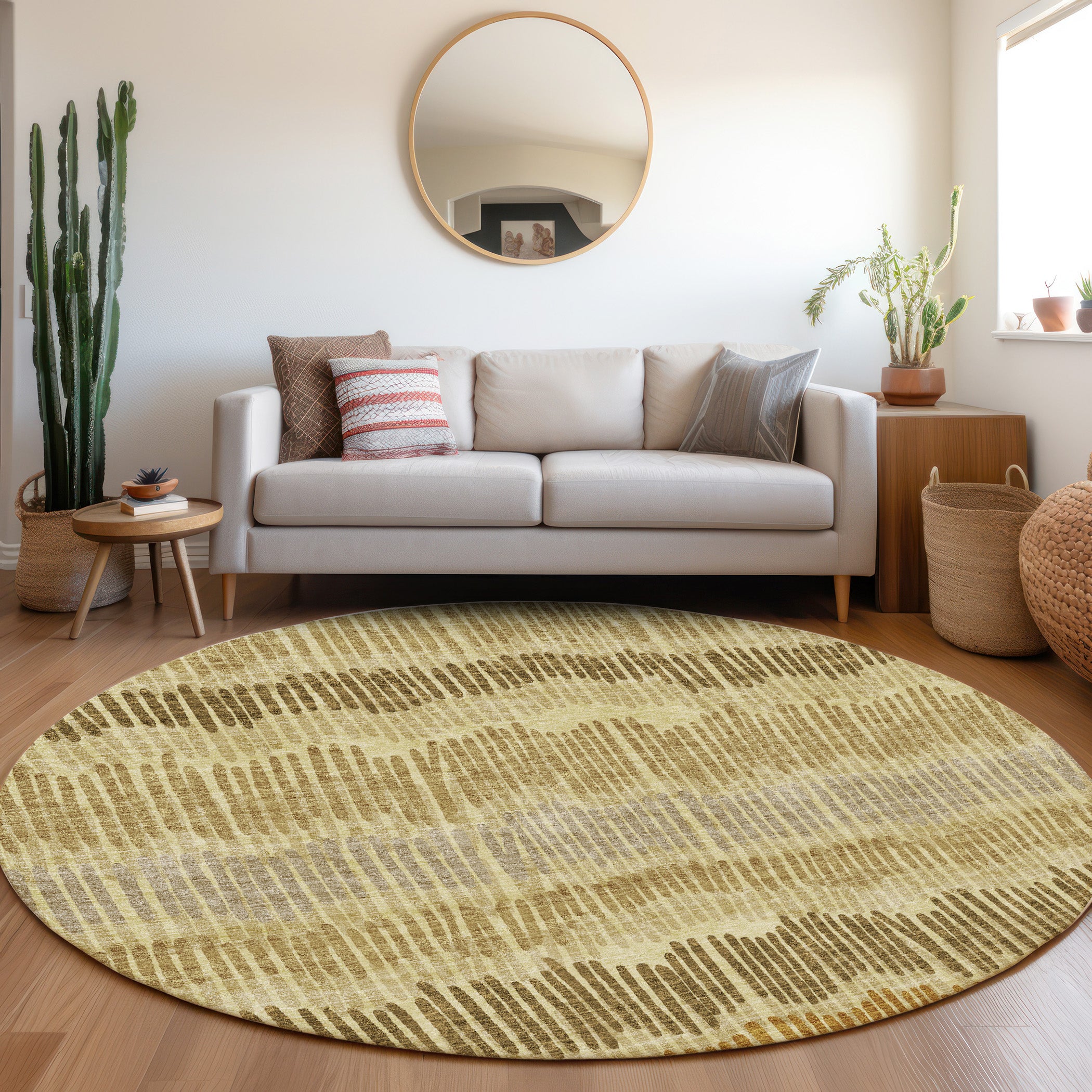 Lima Machine Washable Transitional Gold Rug 8' x 8' #shape_Round