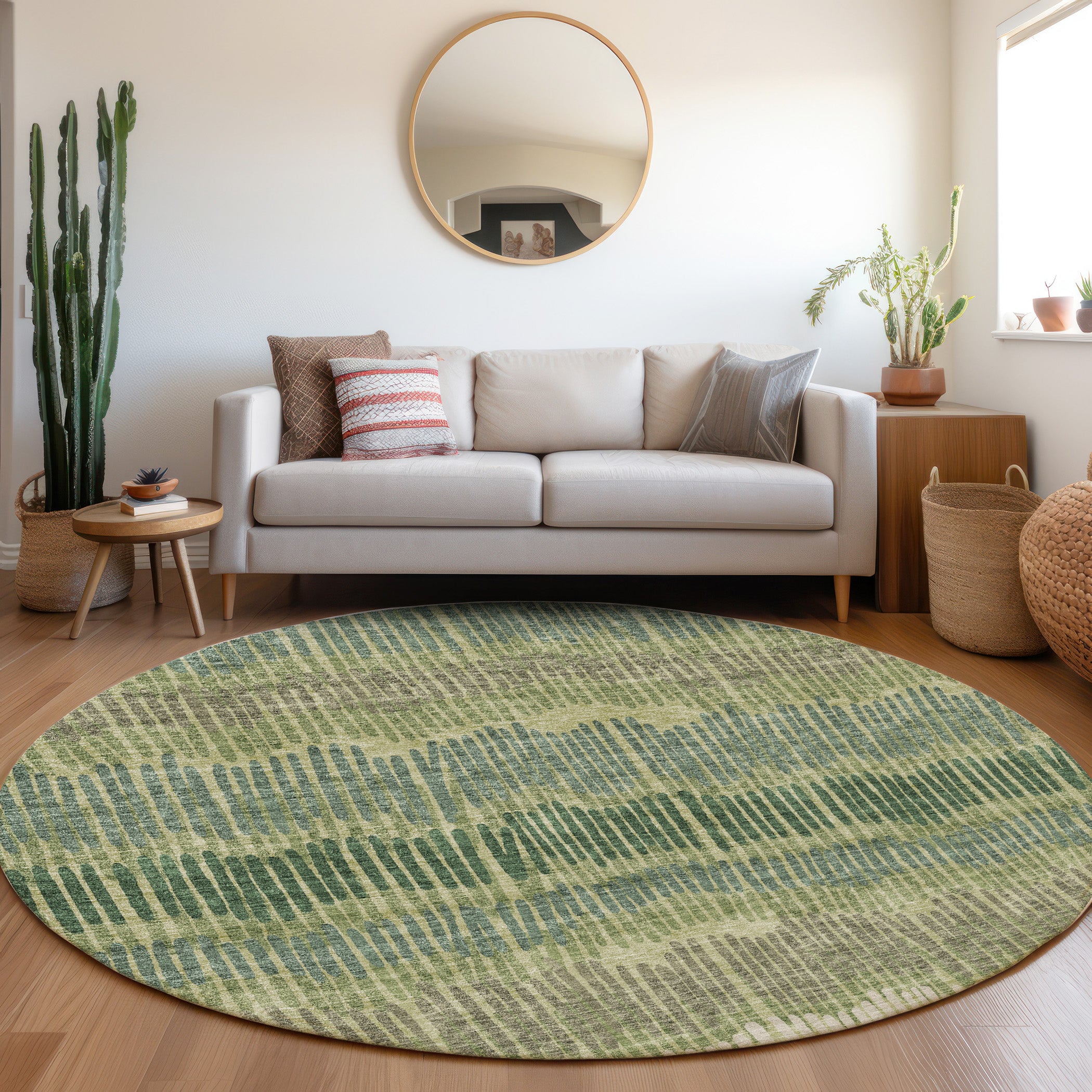 Lima Machine Washable Transitional Green Rug 8' x 8' #shape_Round