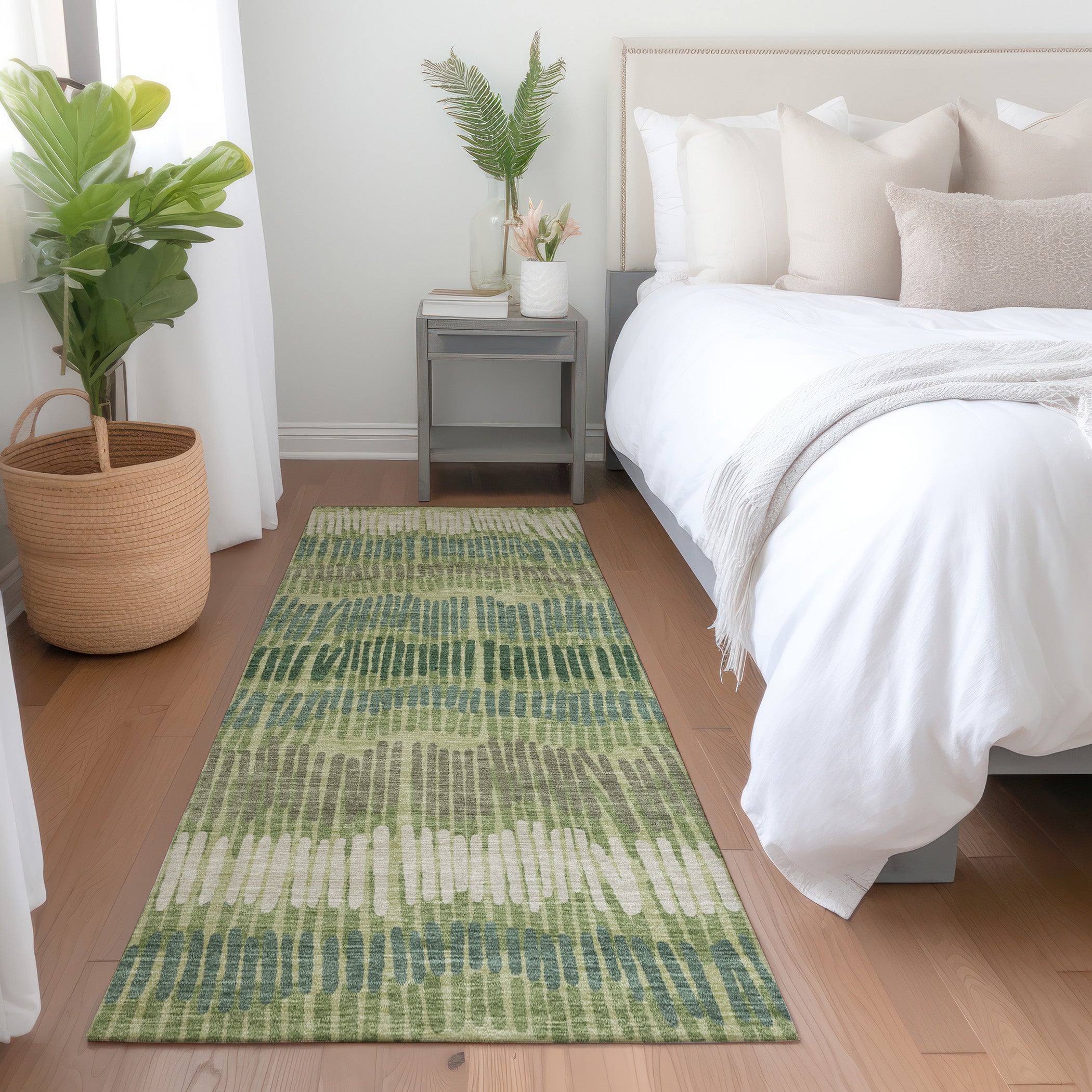 Lima Machine Washable Transitional Green Rug 2'3" x 7'6" #shape_Runner