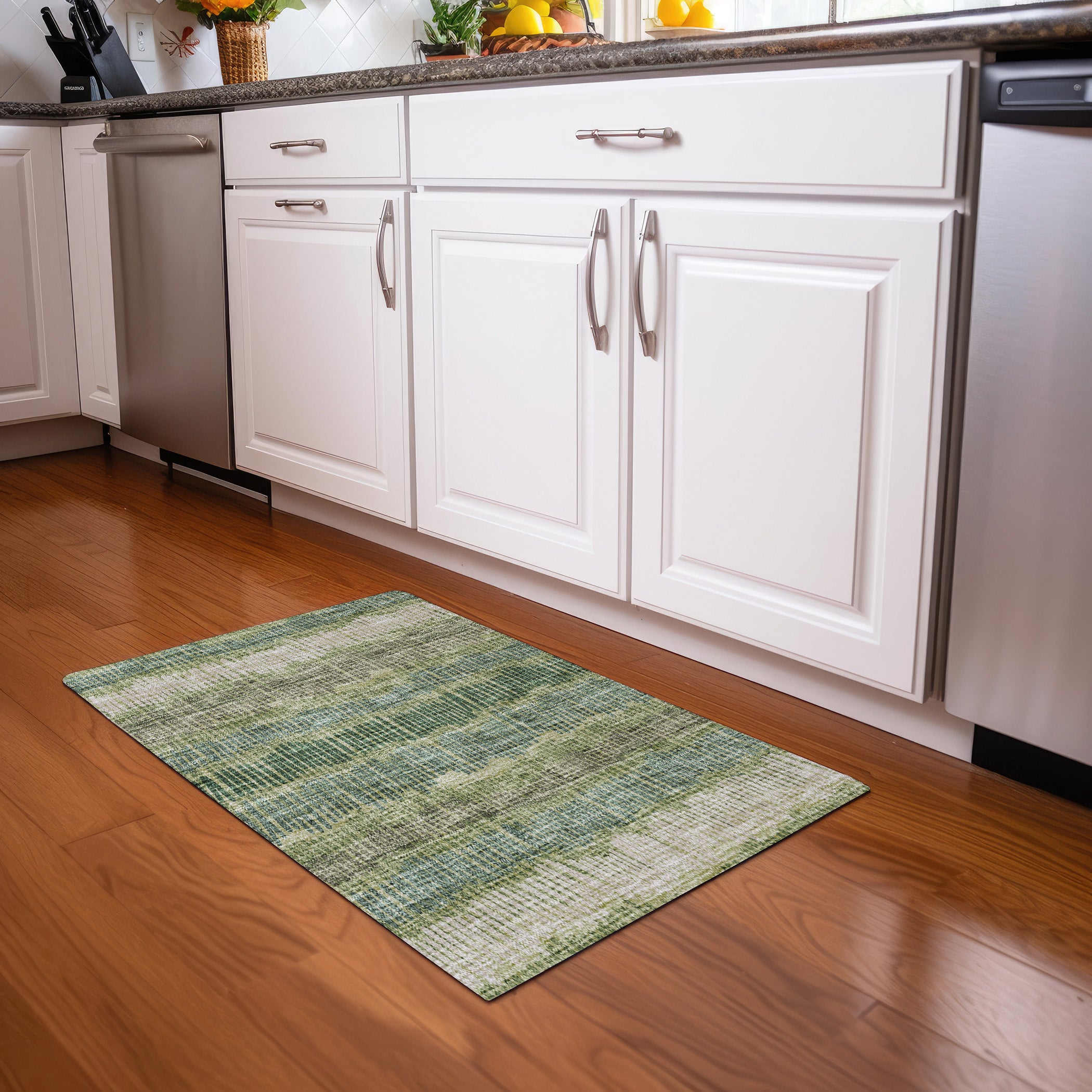 Lima Machine Washable Transitional Green Rug 1'8" x 2'6" #shape_Rectangle