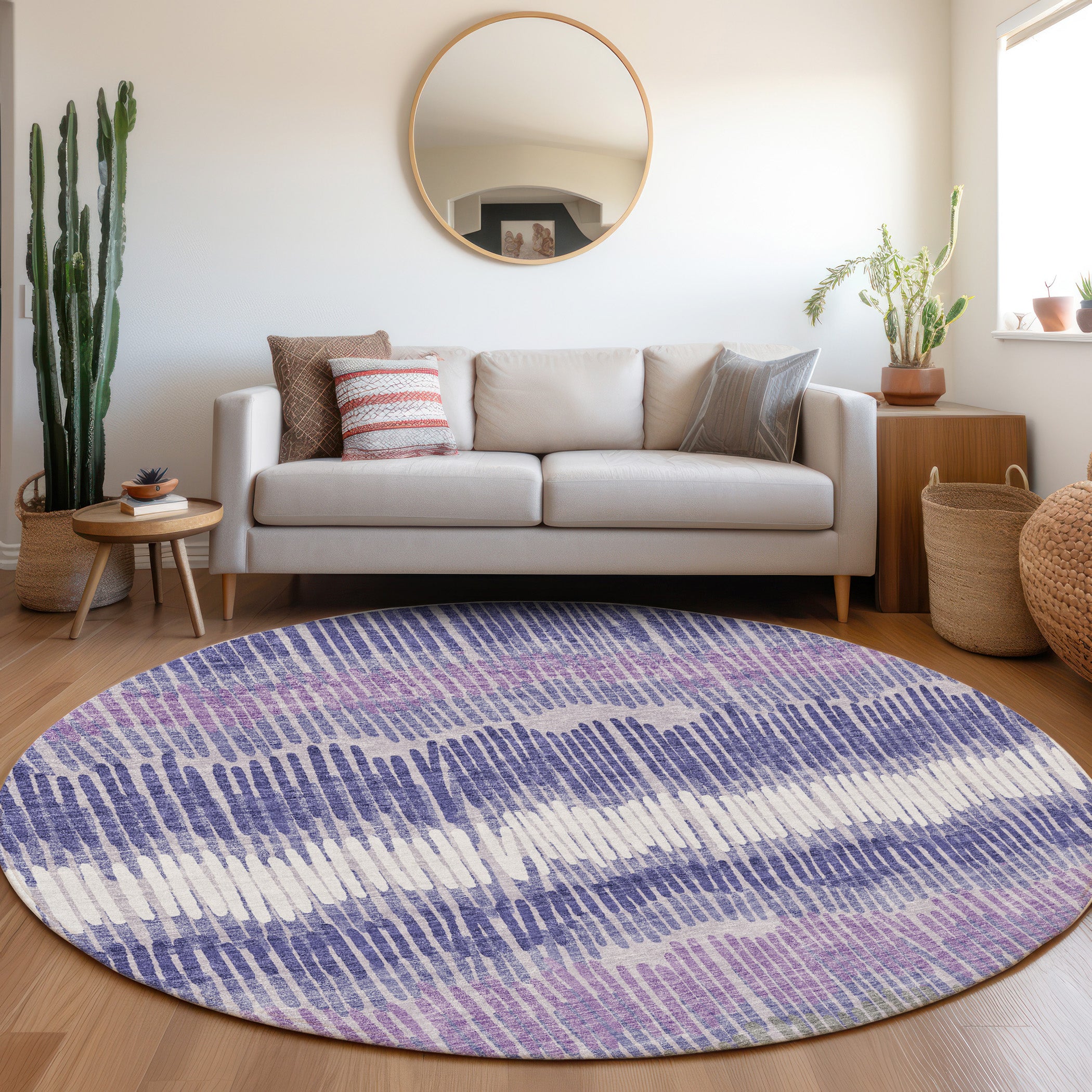 Lima Machine Washable Transitional Purple Rug 8' x 8' #shape_Round