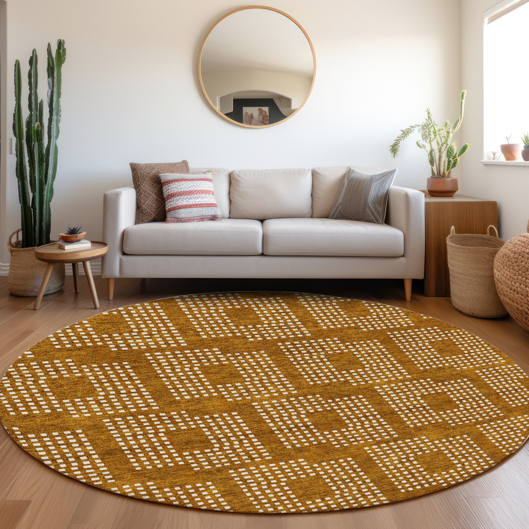 Valletta Machine Washable Transitional Terracotta Orange Rug 8' x 8' #shape_Round