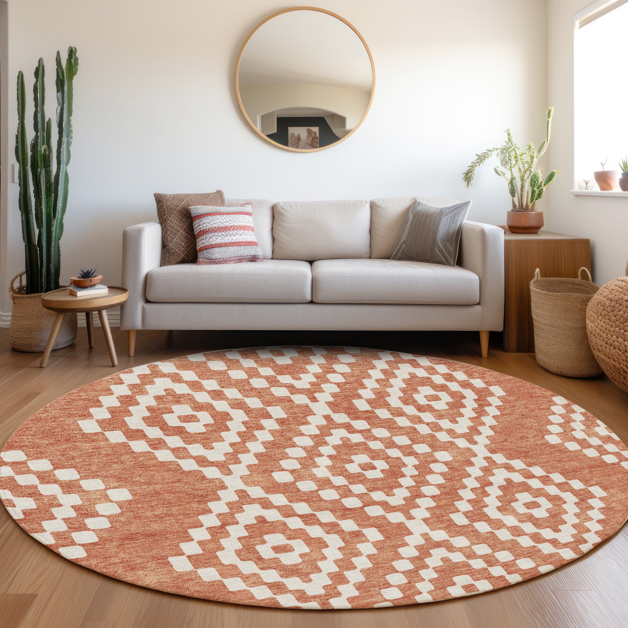 Reykjavik Machine Washable Transitional Salmon Orange Rug 8' x 8' #shape_Round
