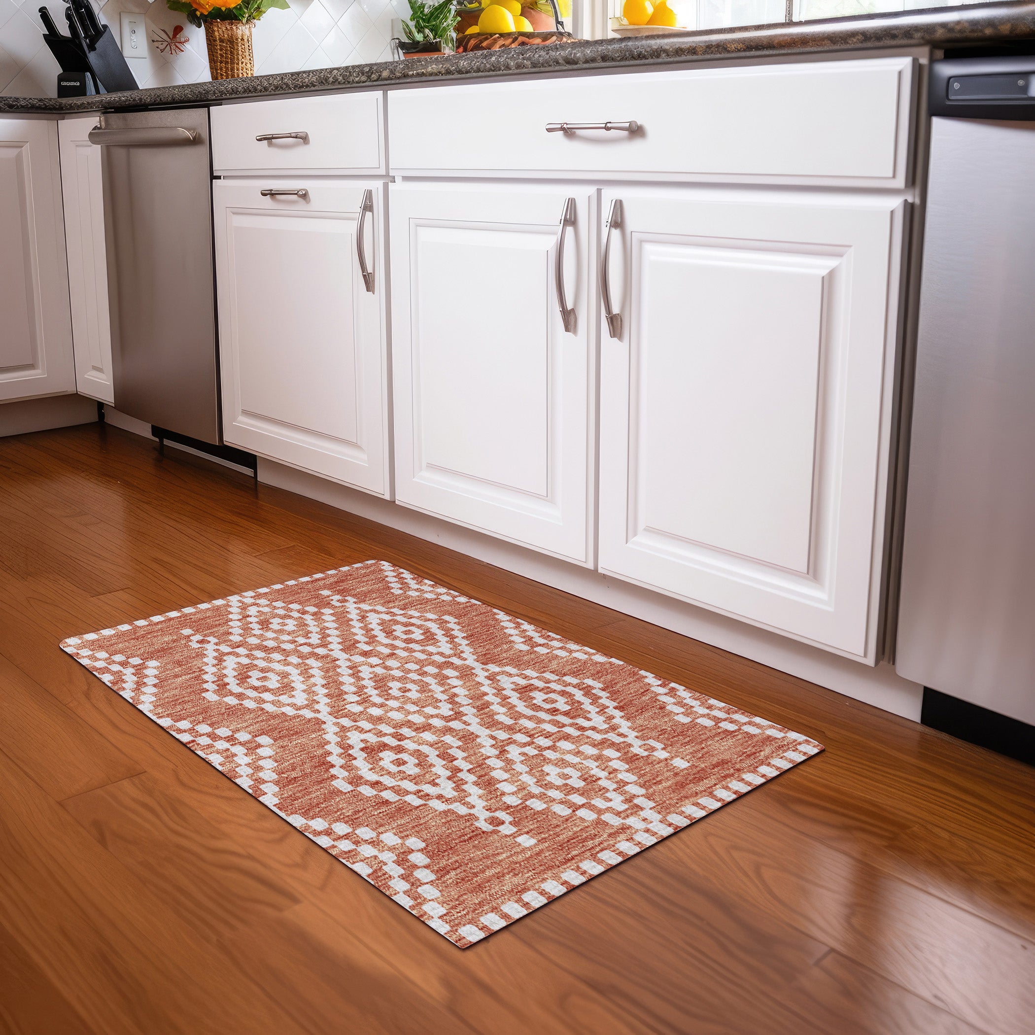 Reykjavik Machine Washable Transitional Salmon Orange Rug 1'8" x 2'6" #shape_Rectangle