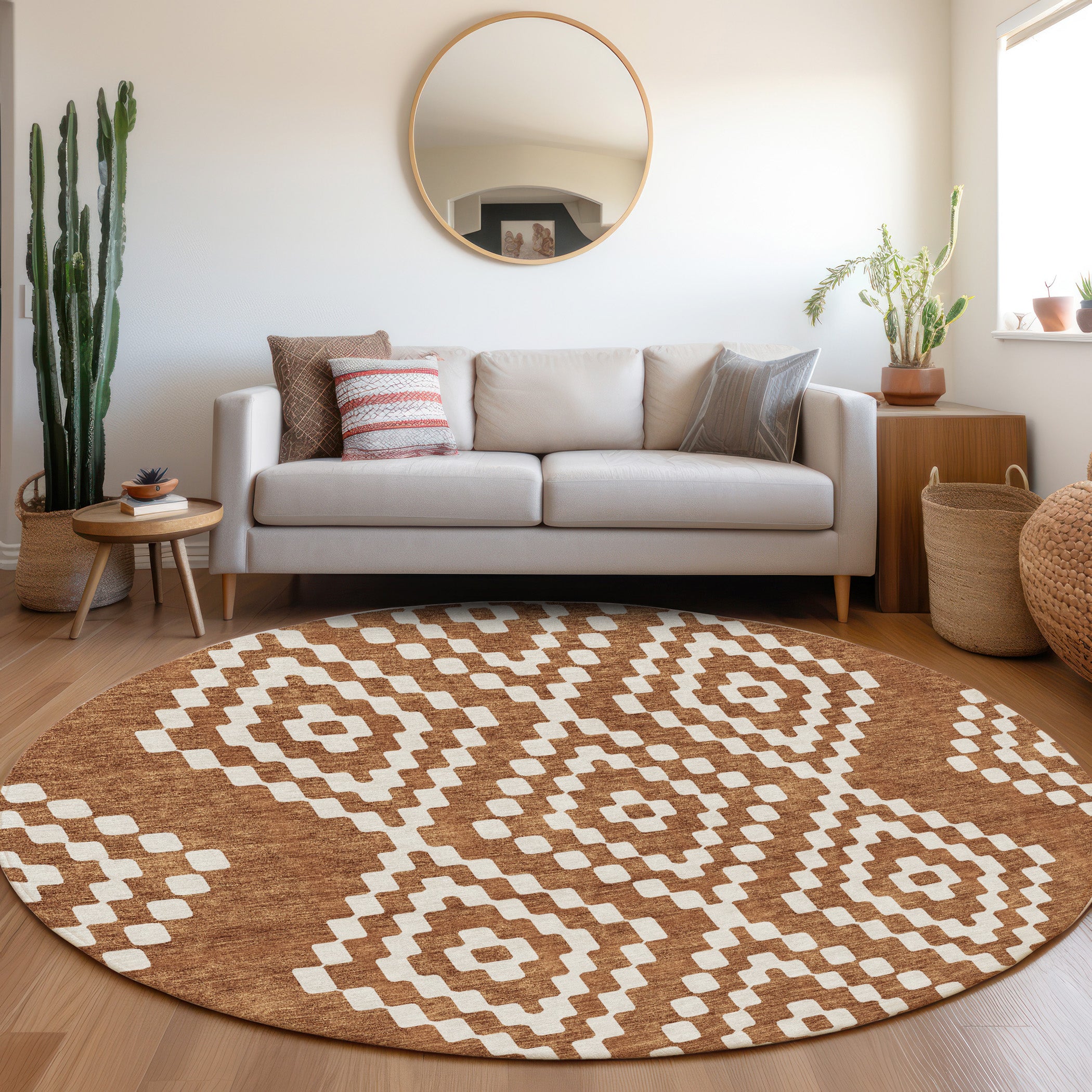 Reykjavik Machine Washable Transitional Terracotta Orange Rug 8' x 8' #shape_Round