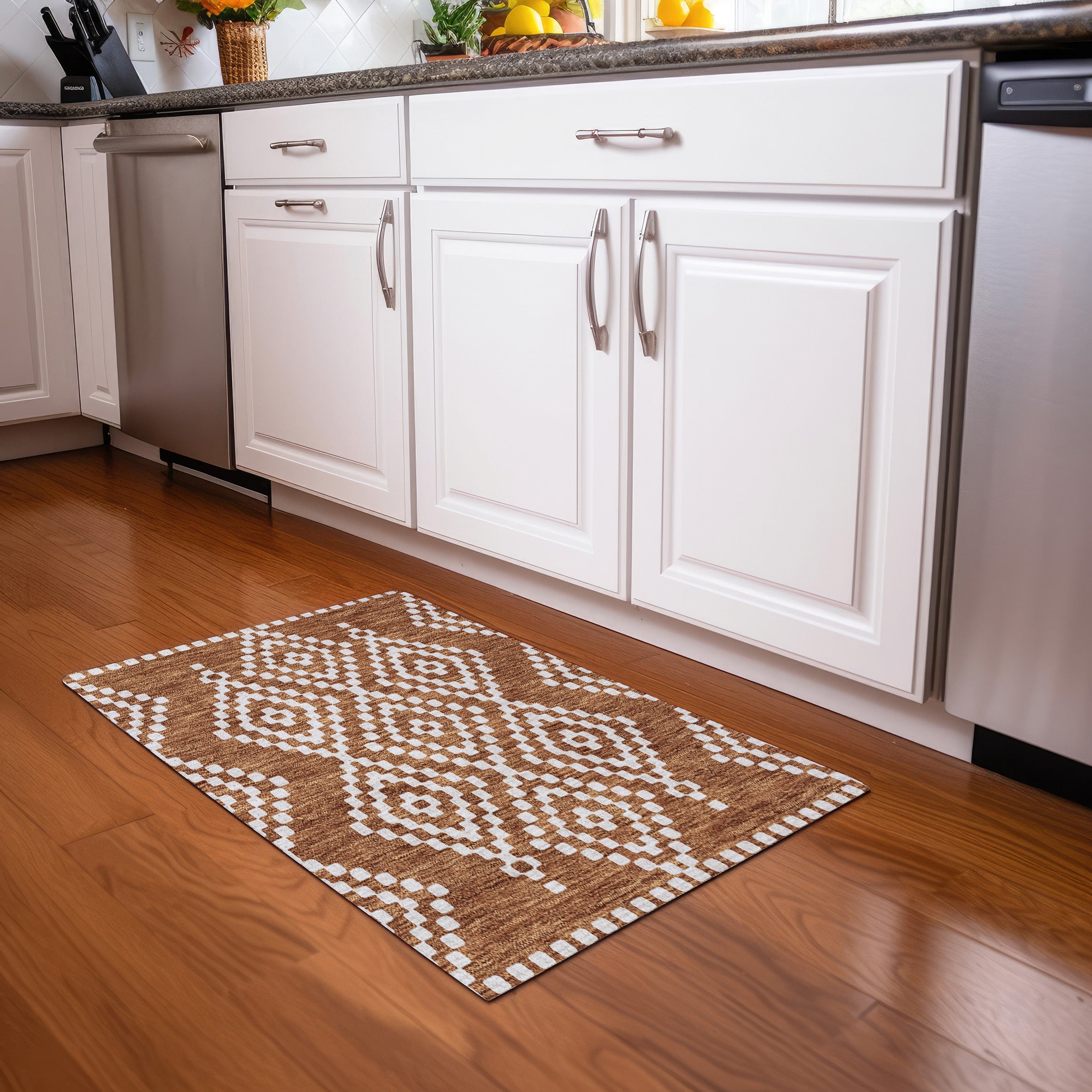 Reykjavik Machine Washable Transitional Terracotta Orange Rug 1'8" x 2'6" #shape_Rectangle