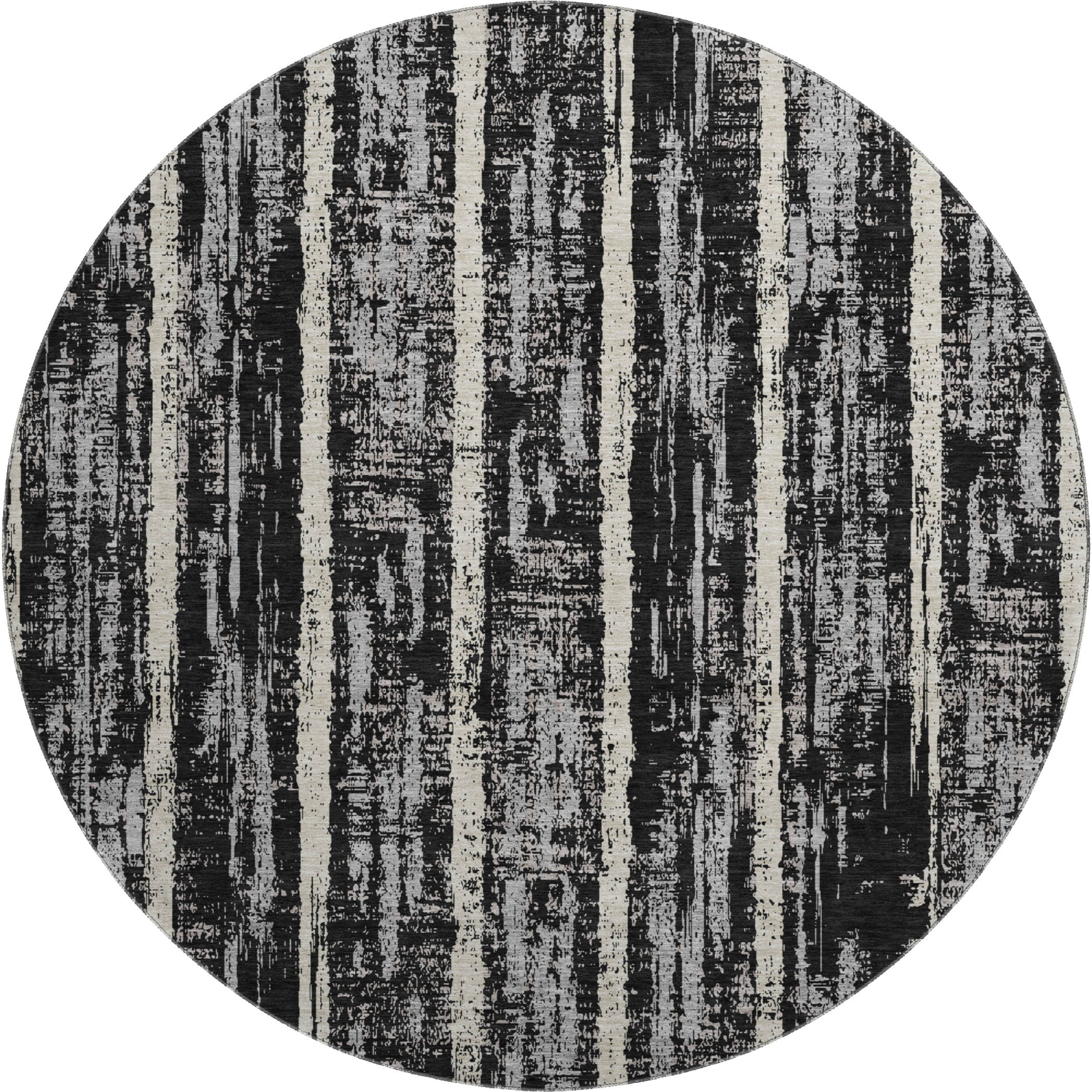 Seoul Machine Washable Transitional Black Rug 8' x 8' #shape_Round