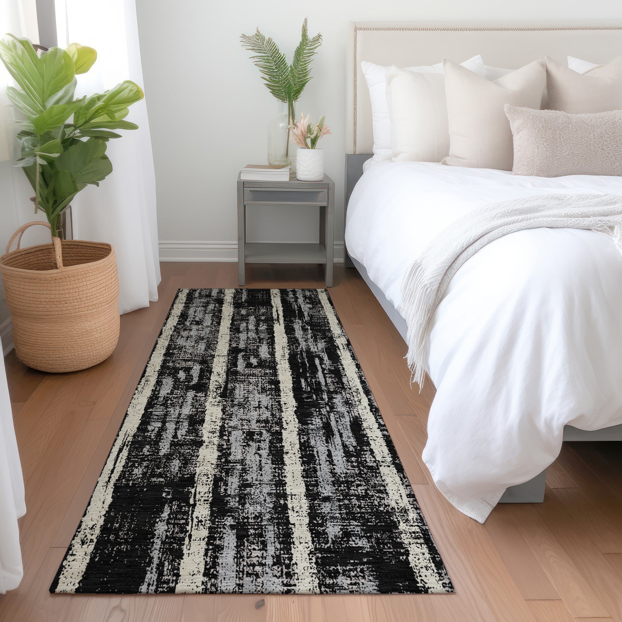 Seoul Machine Washable Transitional Black Rug 2'3" x 7'6" #shape_Runner