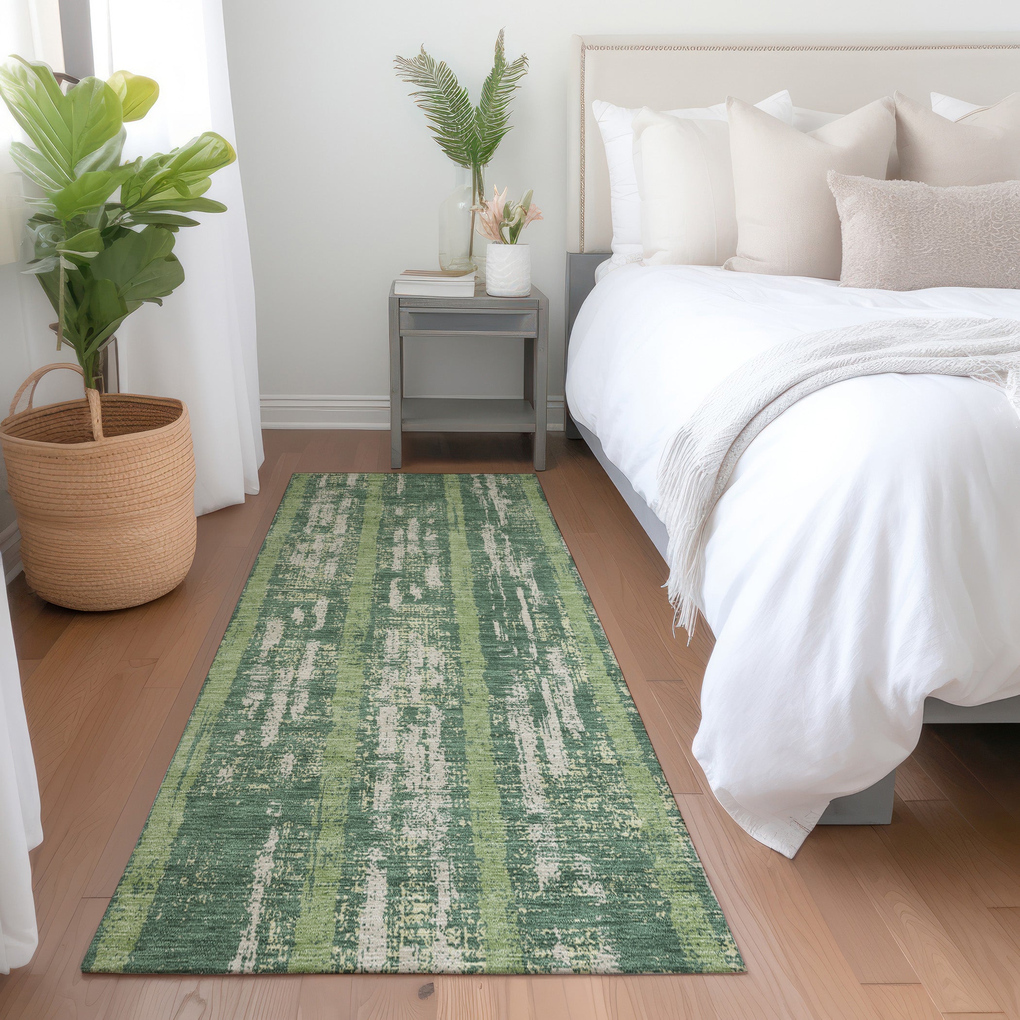 Seoul Machine Washable Transitional Green Rug 2'3" x 7'6" #shape_Runner