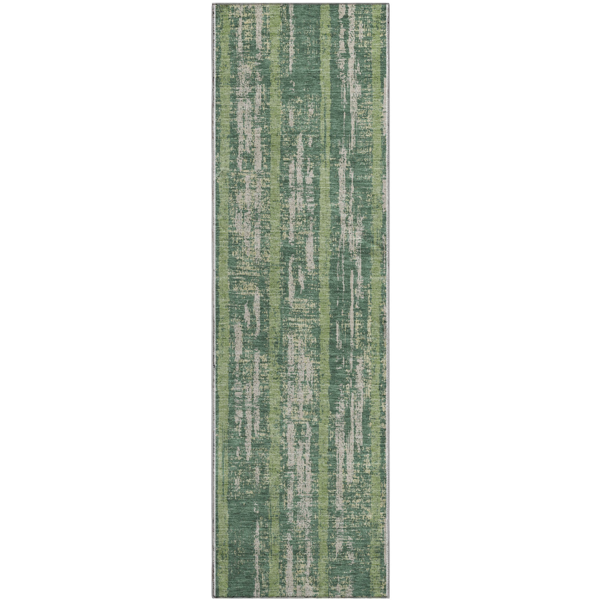 Seoul Machine Washable Transitional Green Rug 2'3" x 7'6" #shape_Runner