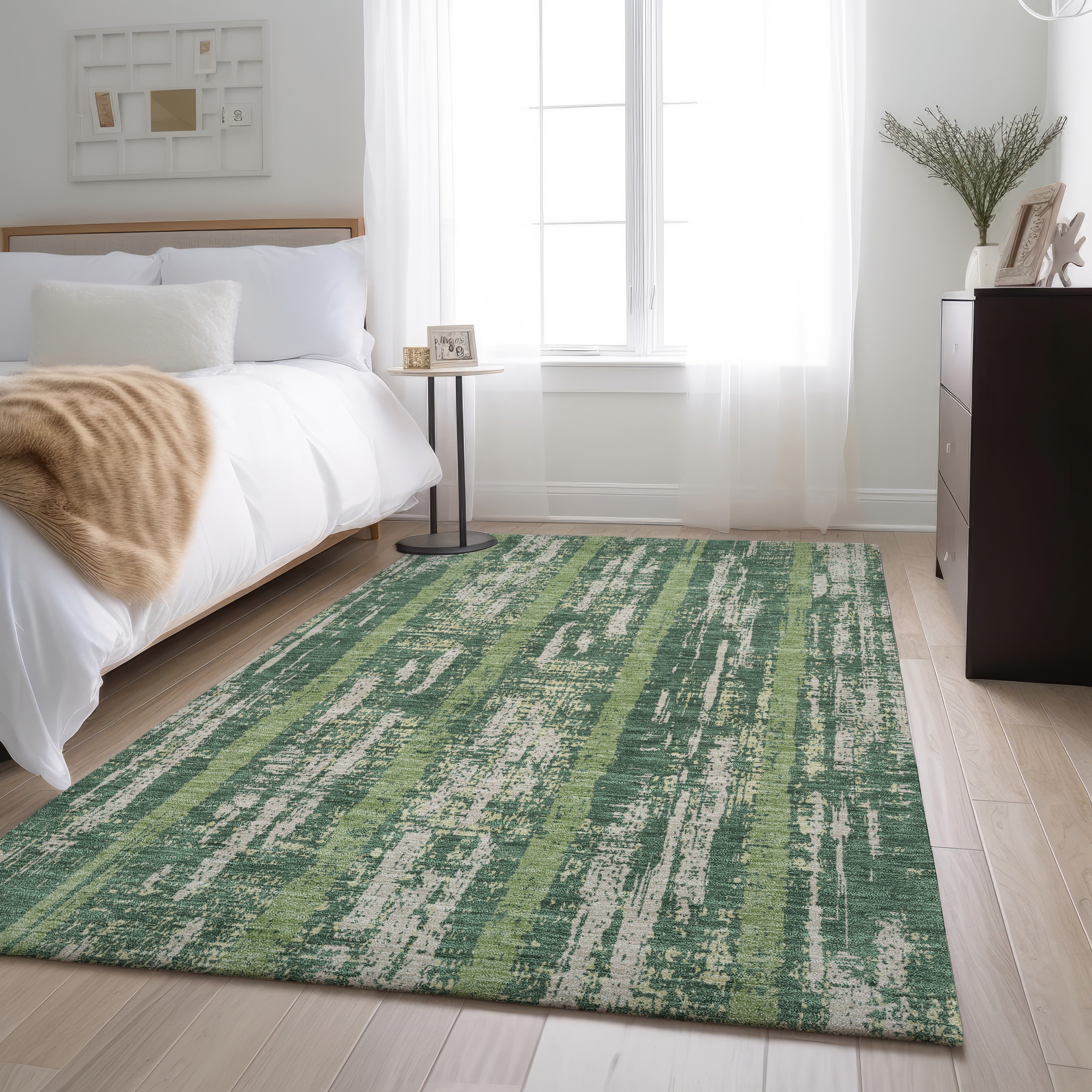 Seoul Machine Washable Transitional Green Rug 2'6" x 3'10" #shape_Rectangle