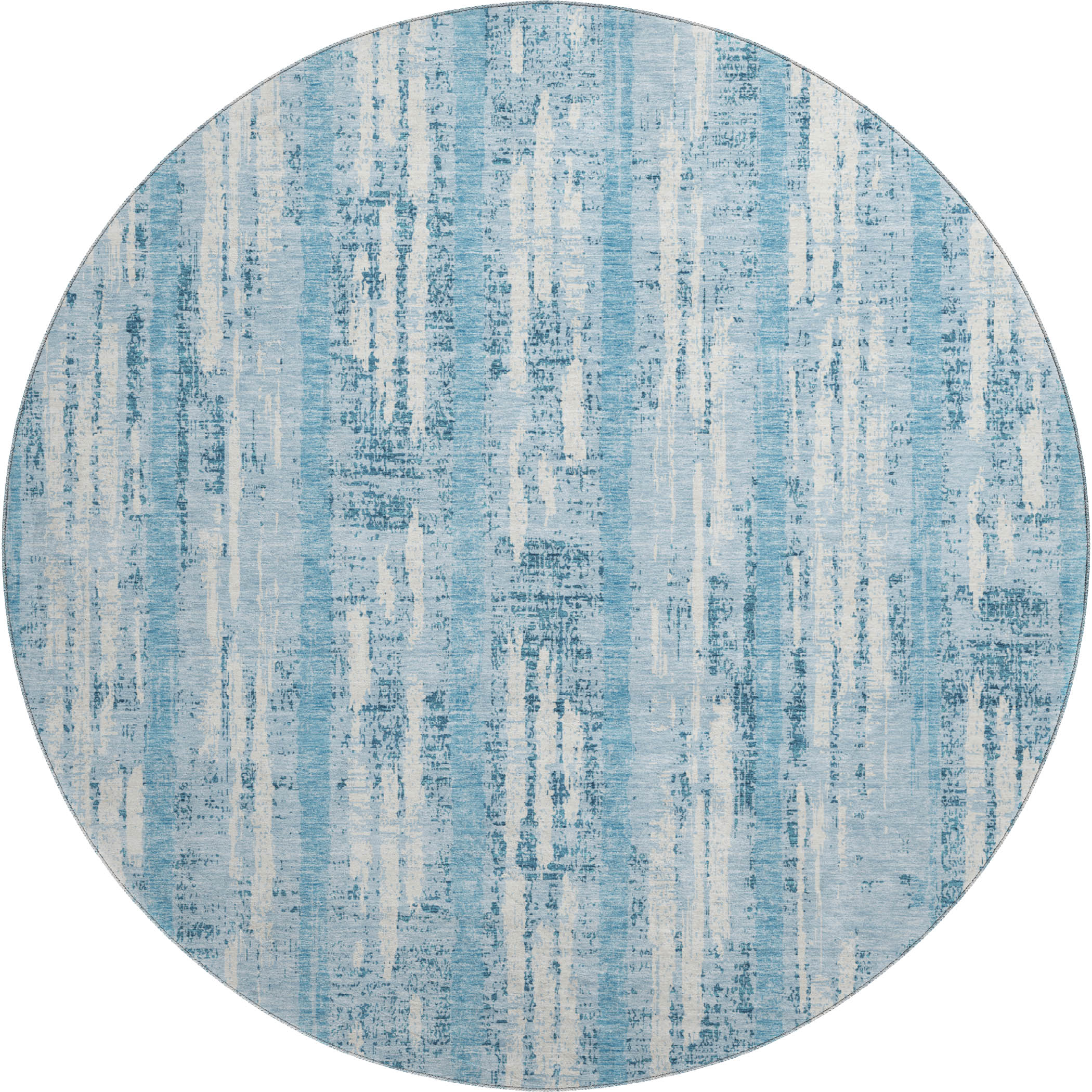 Seoul Machine Washable Transitional Sky Blue Rug 8' x 8' #shape_Round