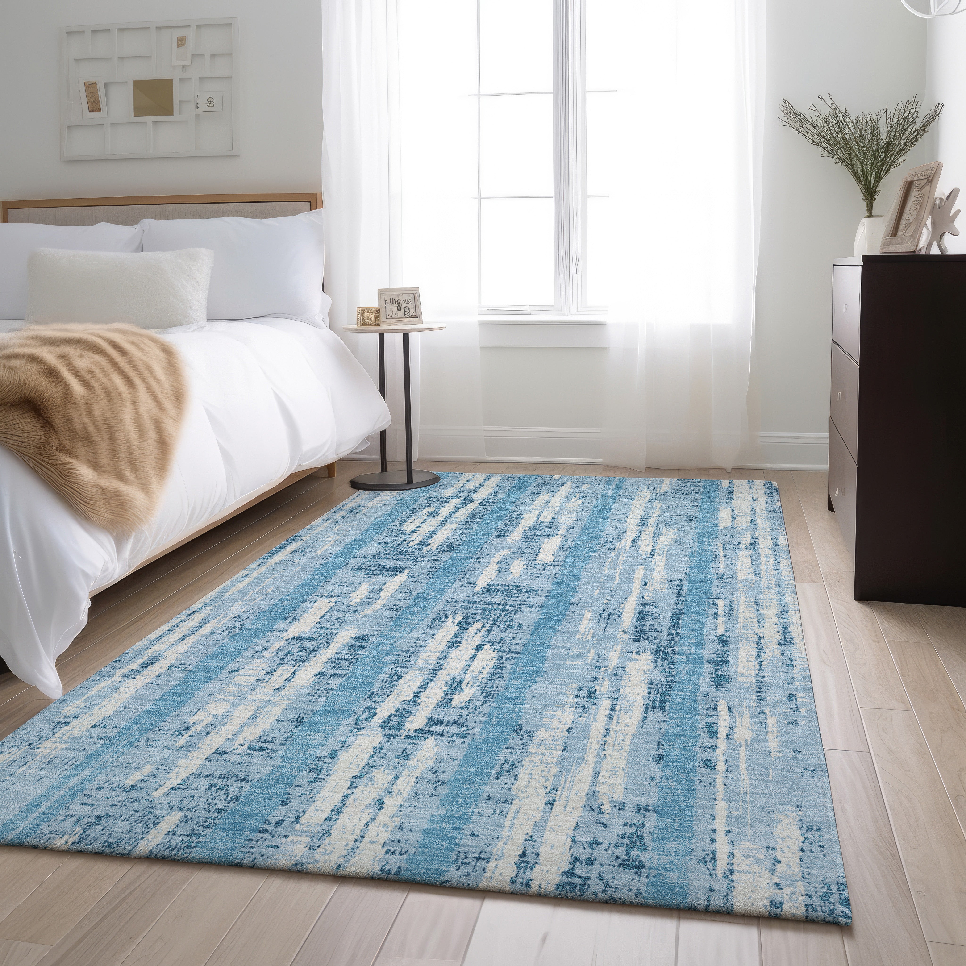 Seoul Machine Washable Transitional Sky Blue Rug 2'6" x 3'10" #shape_Rectangle