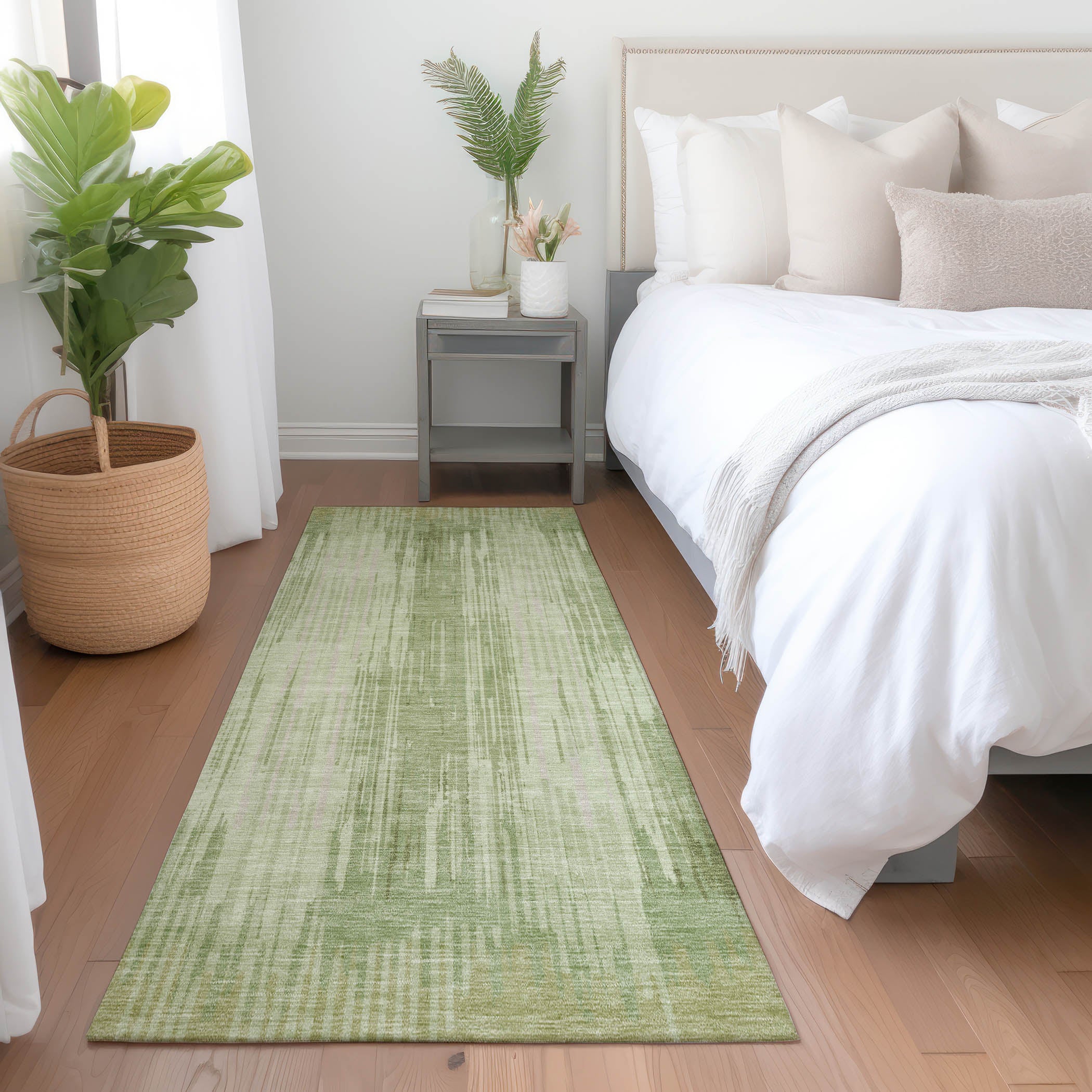 Antigua Machine Washable Transitional Aloe Green Rug 2'3" x 7'6" #shape_Runner