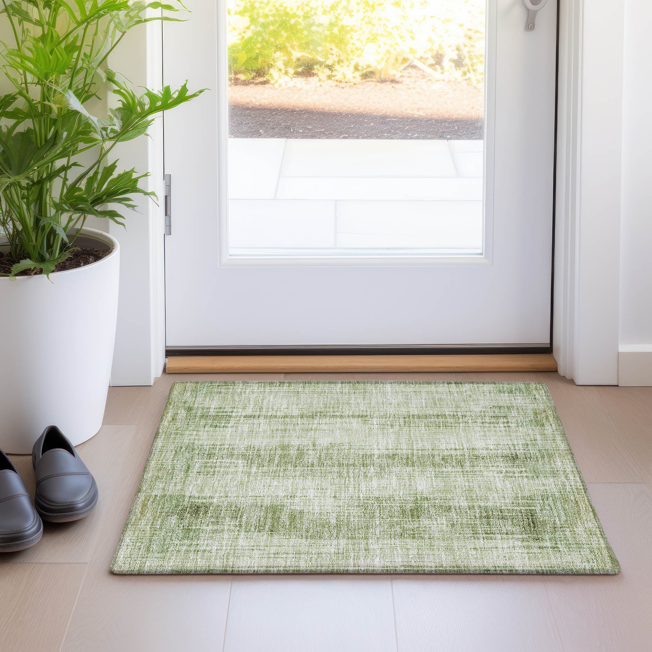 Antigua Machine Washable Transitional Aloe Green Rug 1'8" x 2'6" #shape_Rectangle