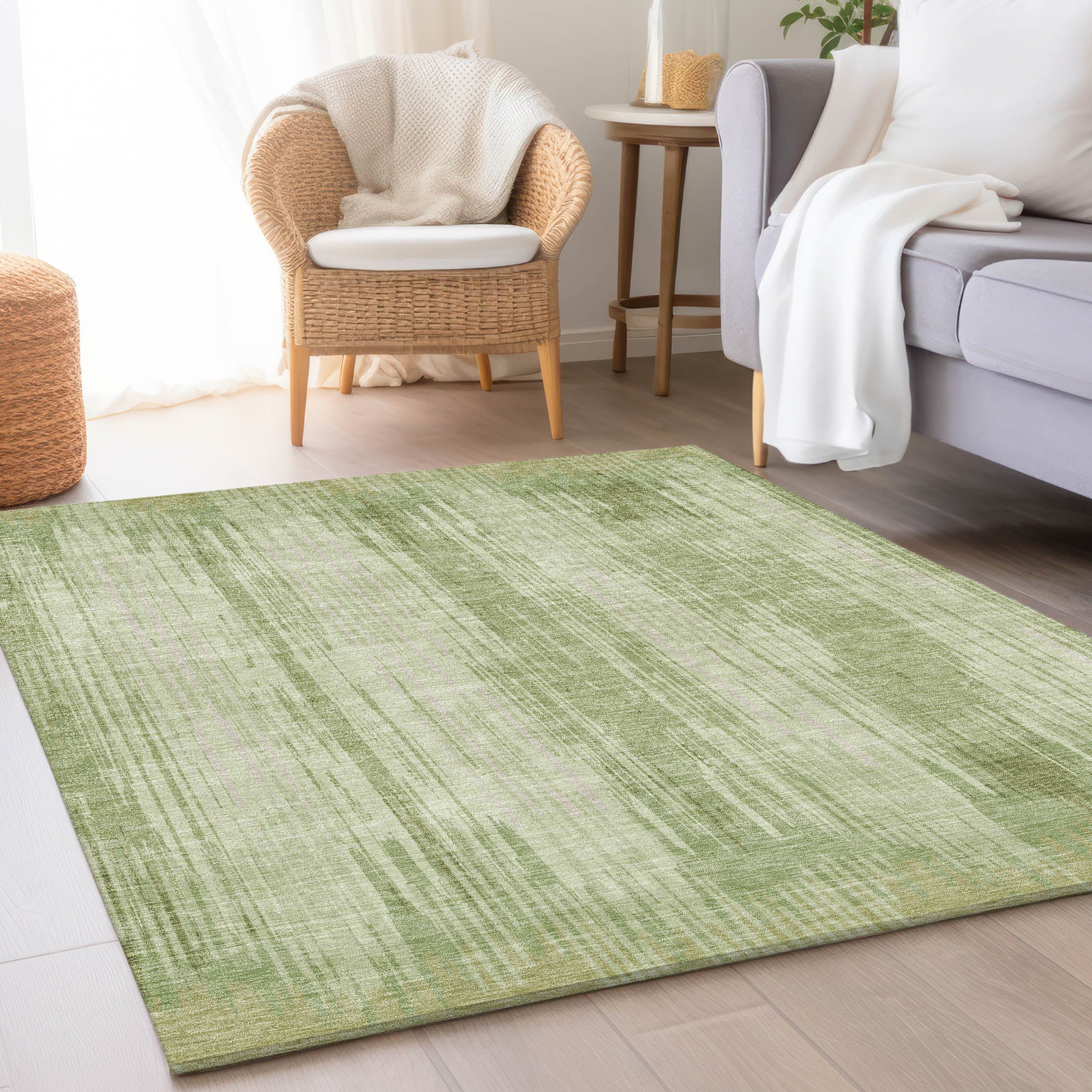 Antigua Machine Washable Transitional Aloe Green Rug 2'6" x 3'10" #shape_Rectangle