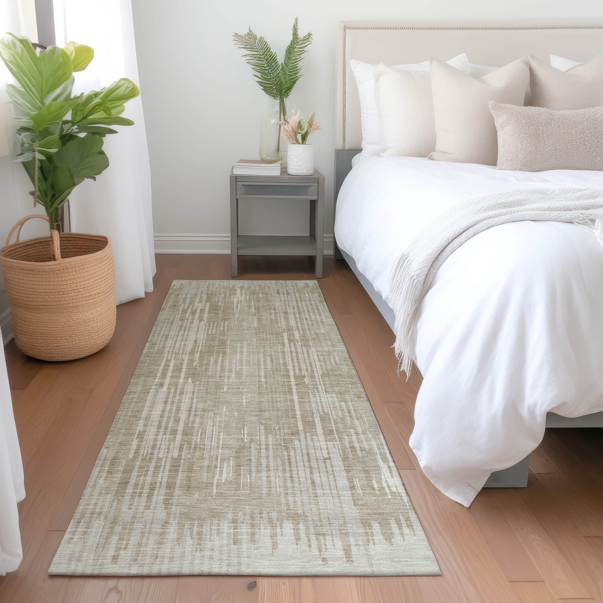 Antigua Machine Washable Transitional Beige Brown Rug 2'3" x 7'6" #shape_Runner