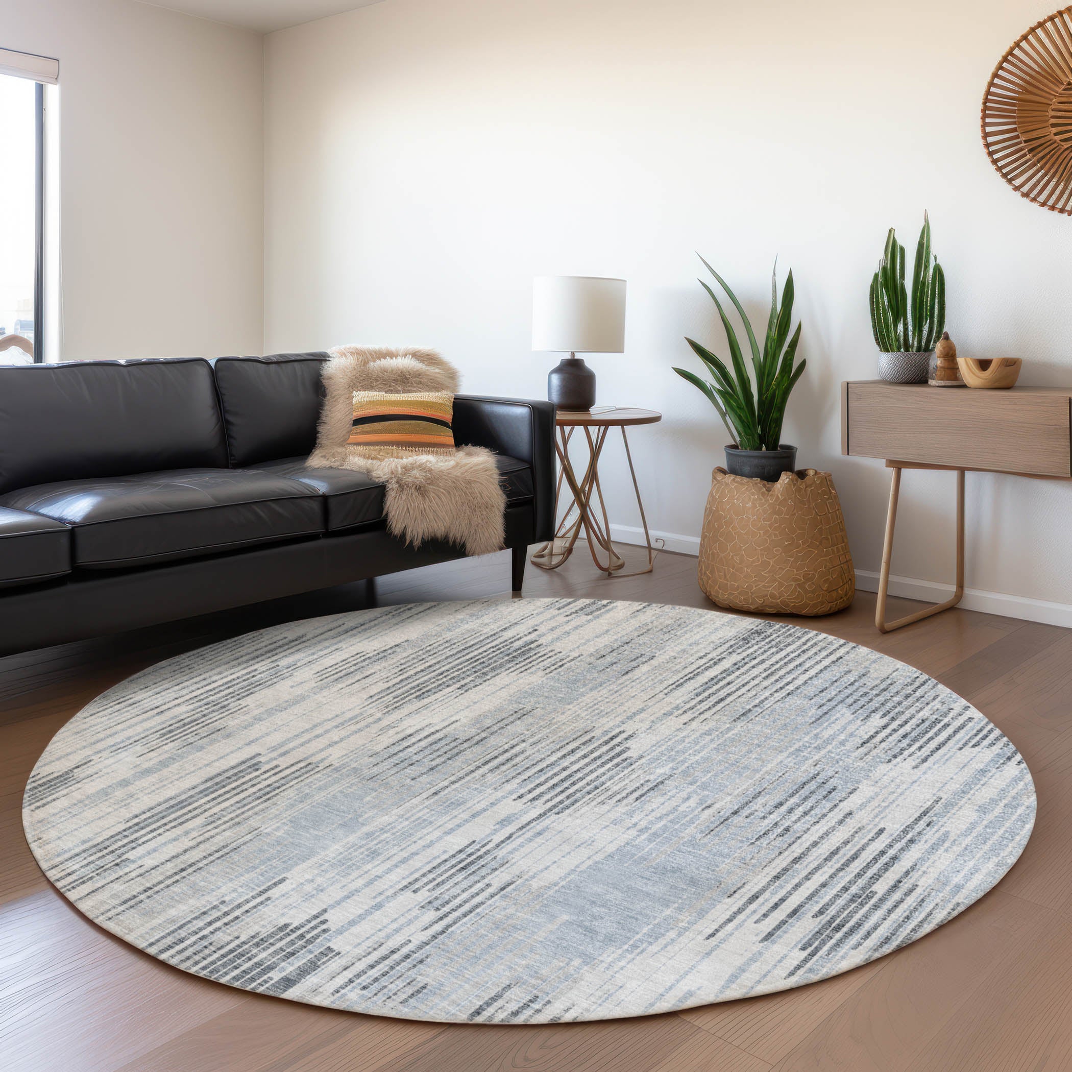 Antigua Machine Washable Transitional Gray Rug 8' x 8' #shape_Round