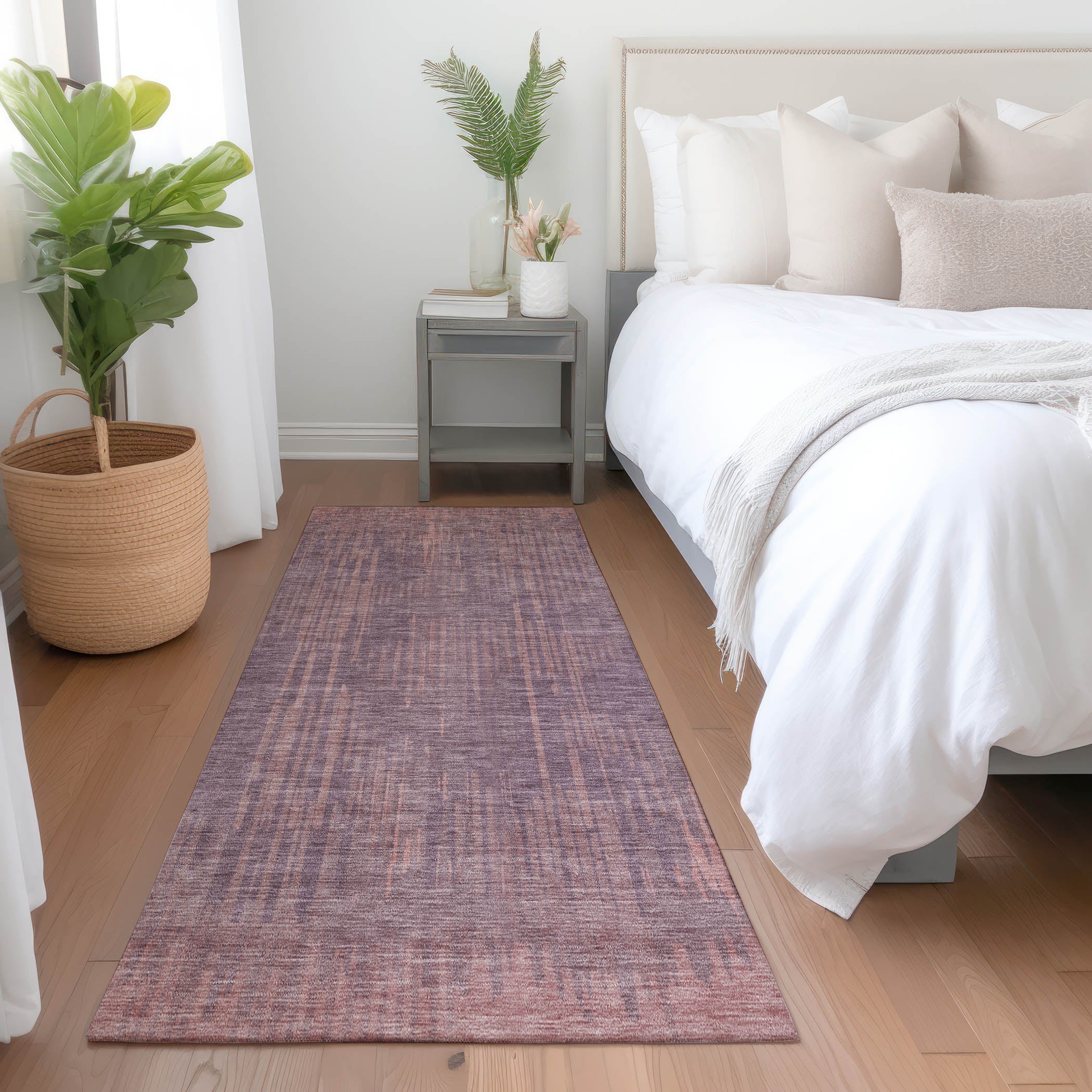 Antigua Machine Washable Transitional Mauve Pink Rug 2'3" x 7'6" #shape_Runner