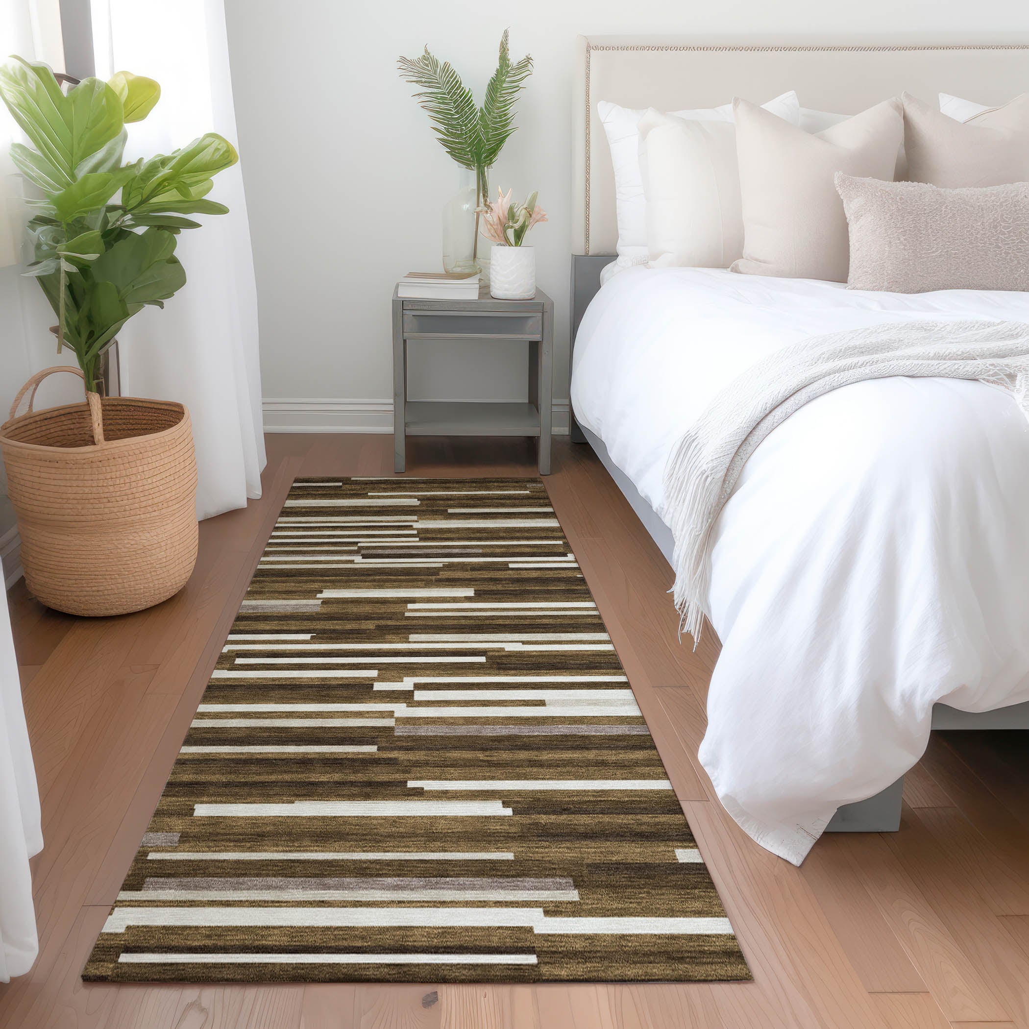 Cartagena Machine Washable Transitional Brown Rug 2'3" x 7'6" #shape_Runner
