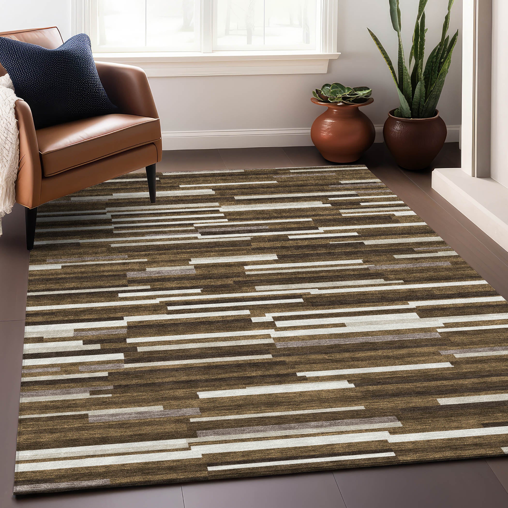 Cartagena Machine Washable Transitional Brown Rug 2'6" x 3'10" #shape_Rectangle