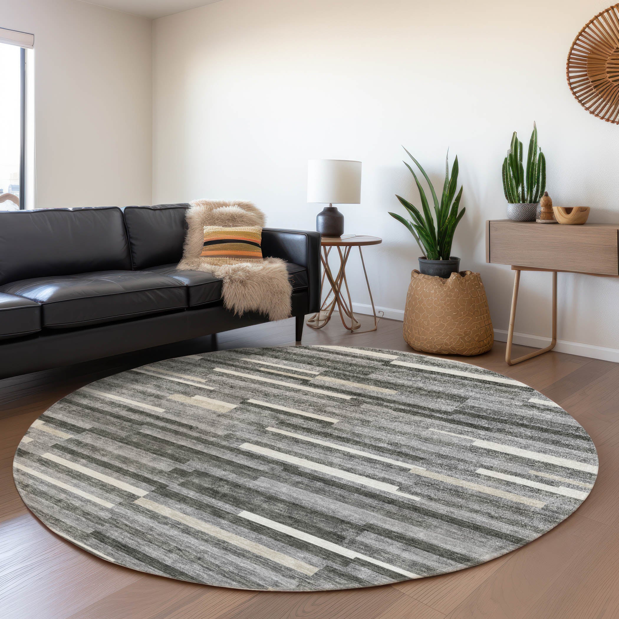 Cartagena Machine Washable Transitional Gray Rug 8' x 8' #shape_Round